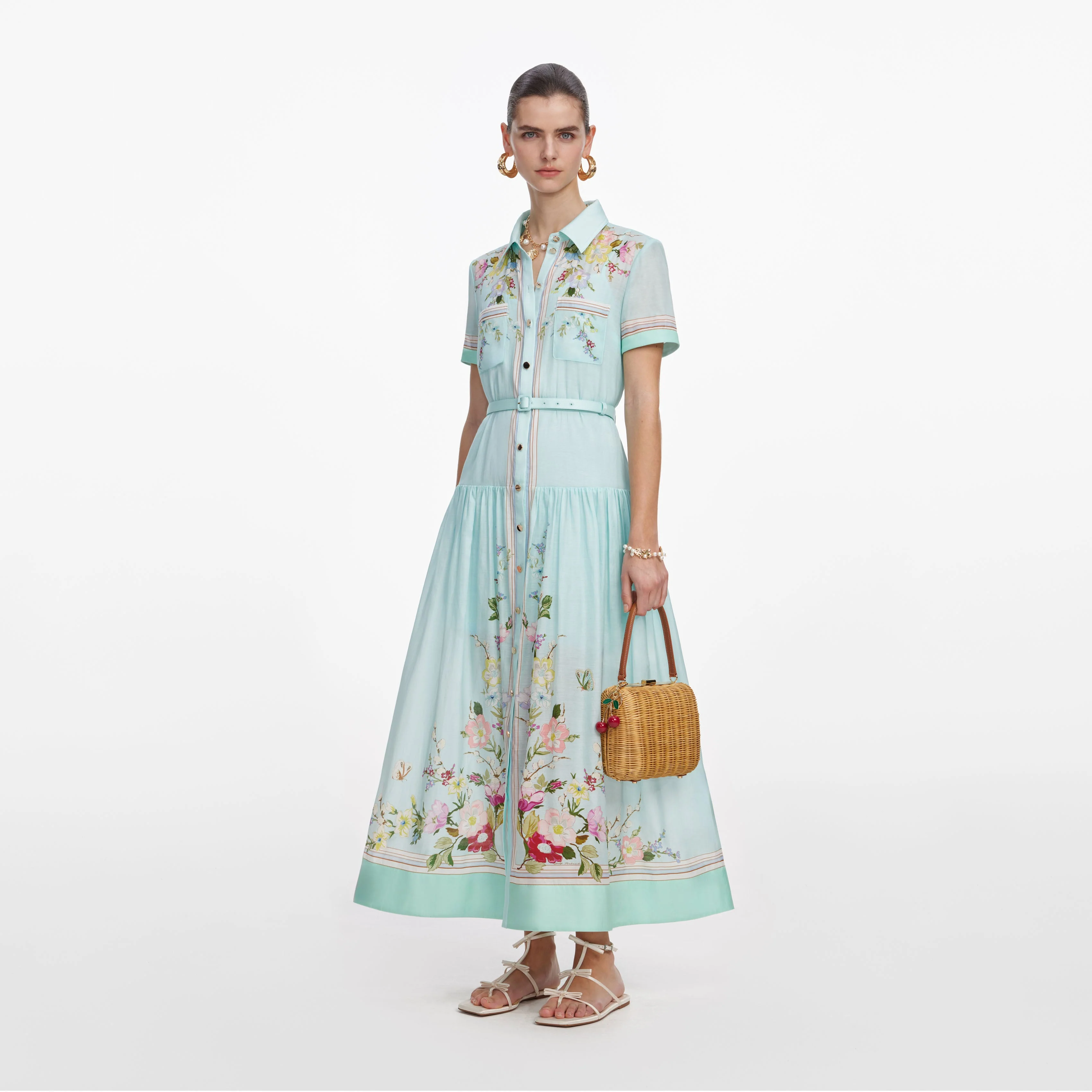 Mint Floral Organza Midi Dress - Image 2