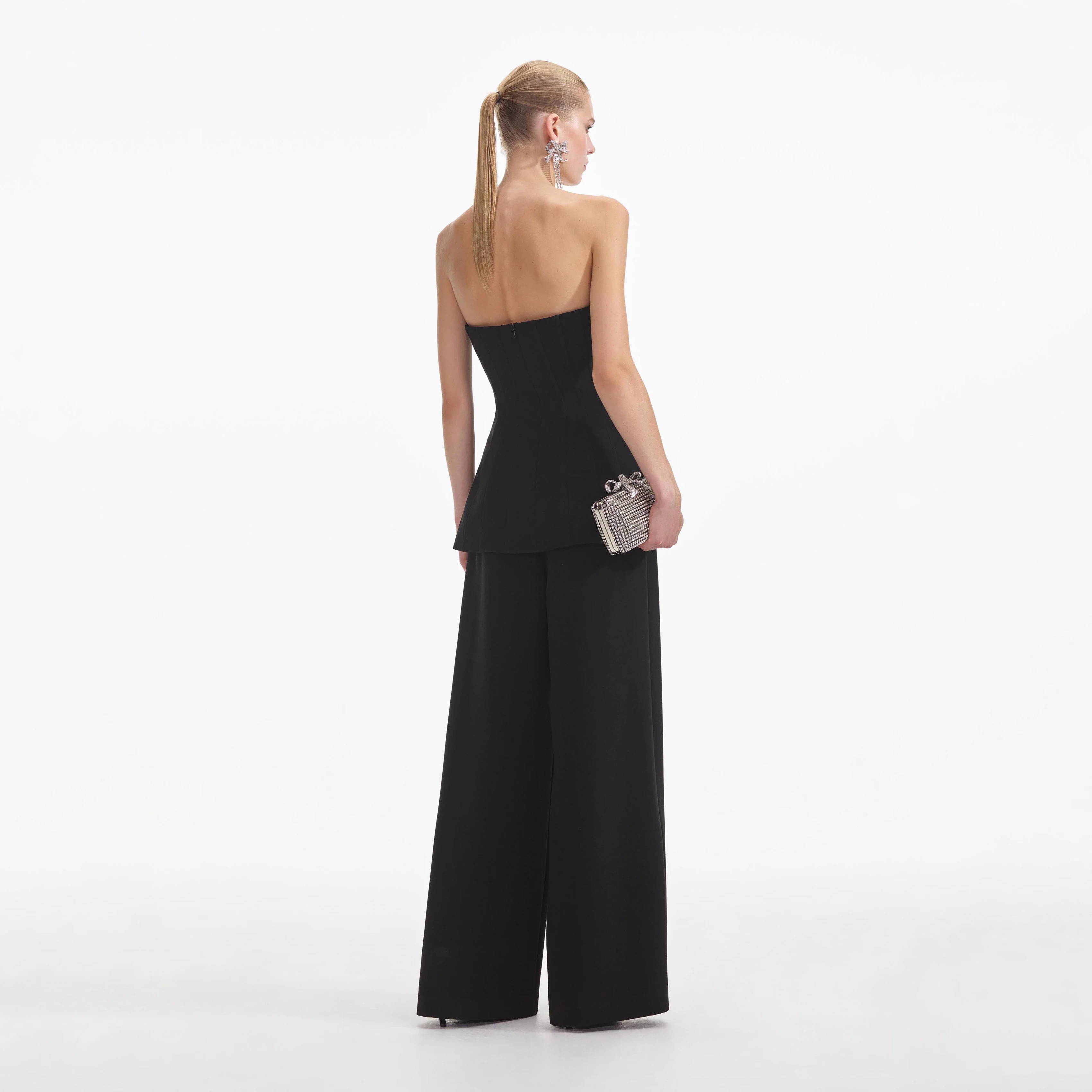 Black Bandeau Crepe Jumpsuit - Image 3