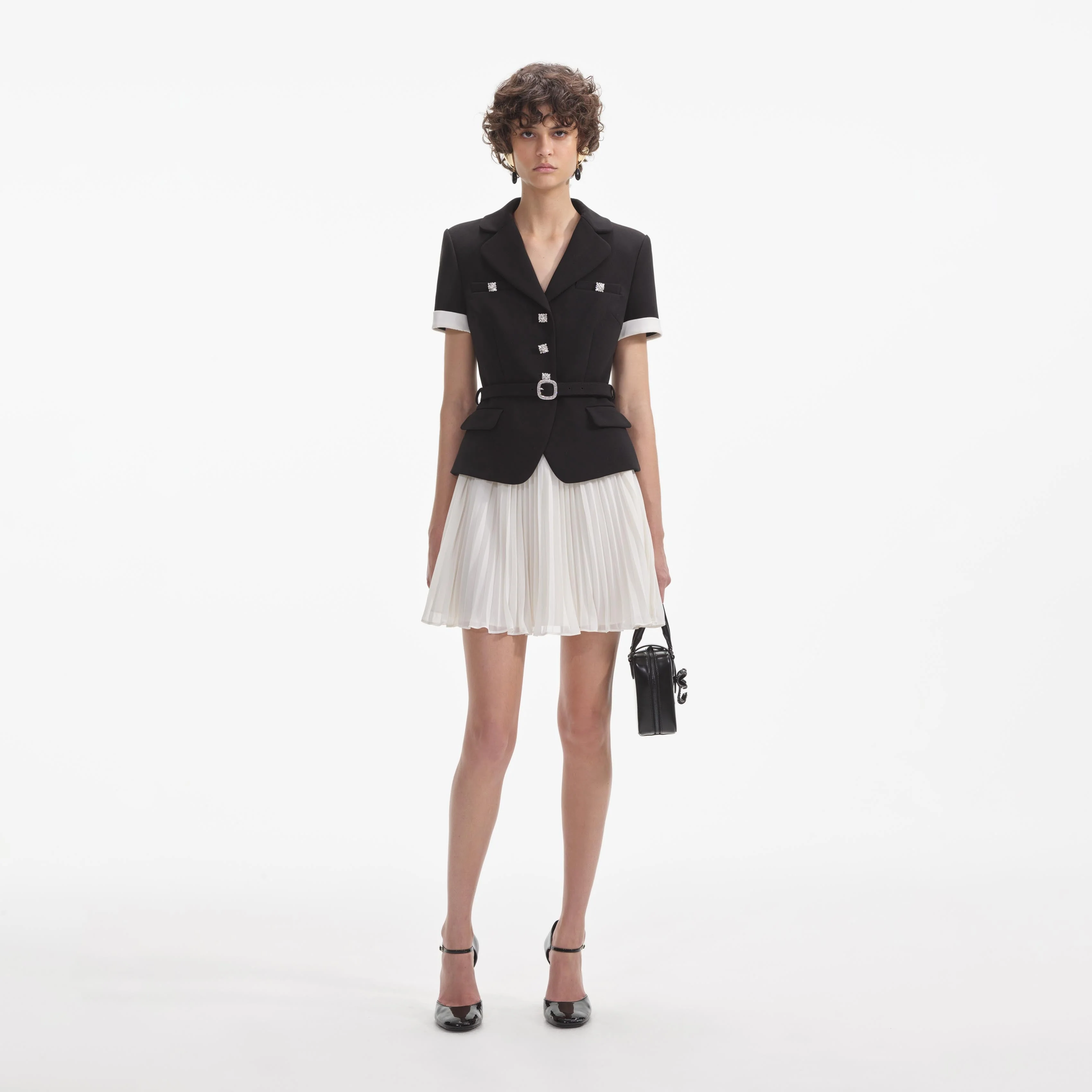 Black Crepe Contrast Chiffon Mini Dress