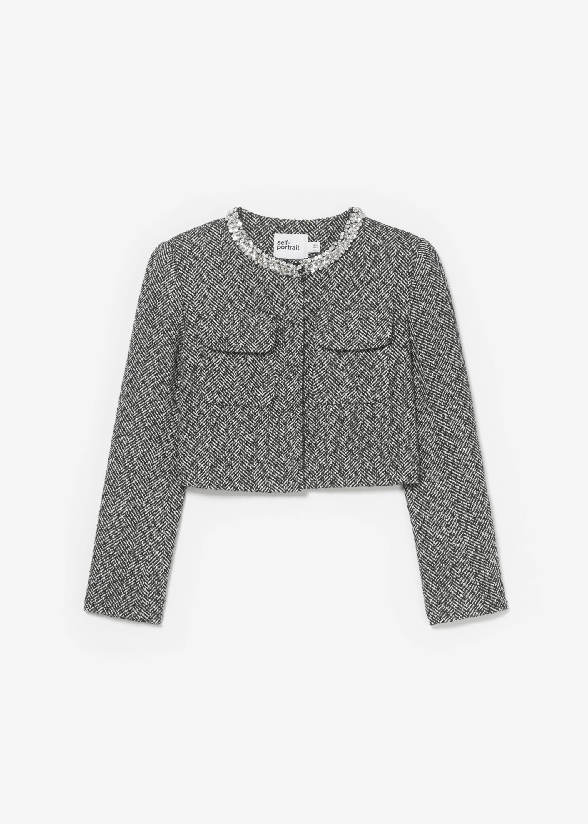 Black Herringbone Embellished Jacket - Image 6