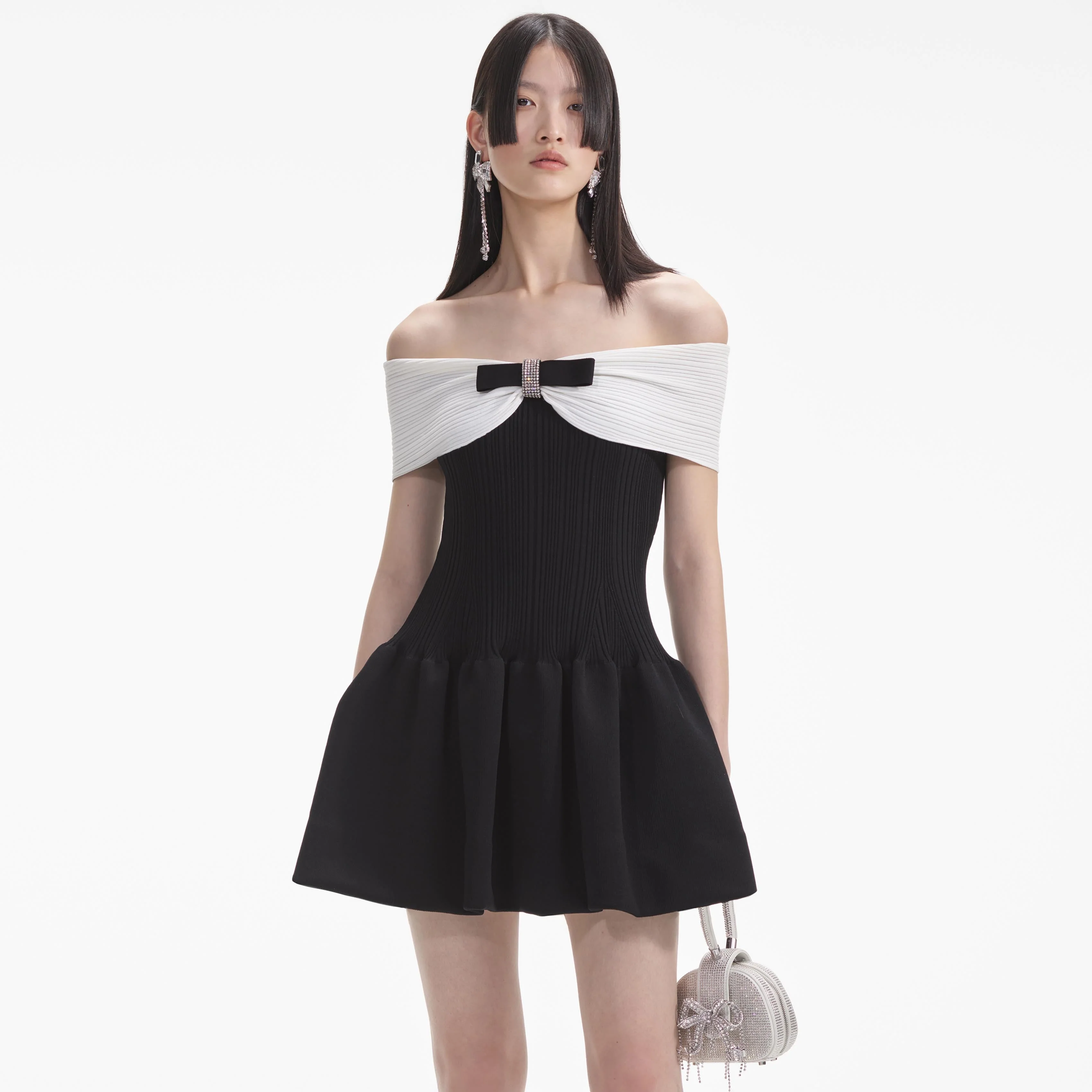 Black Knit Bow Mini Dress - Image 5