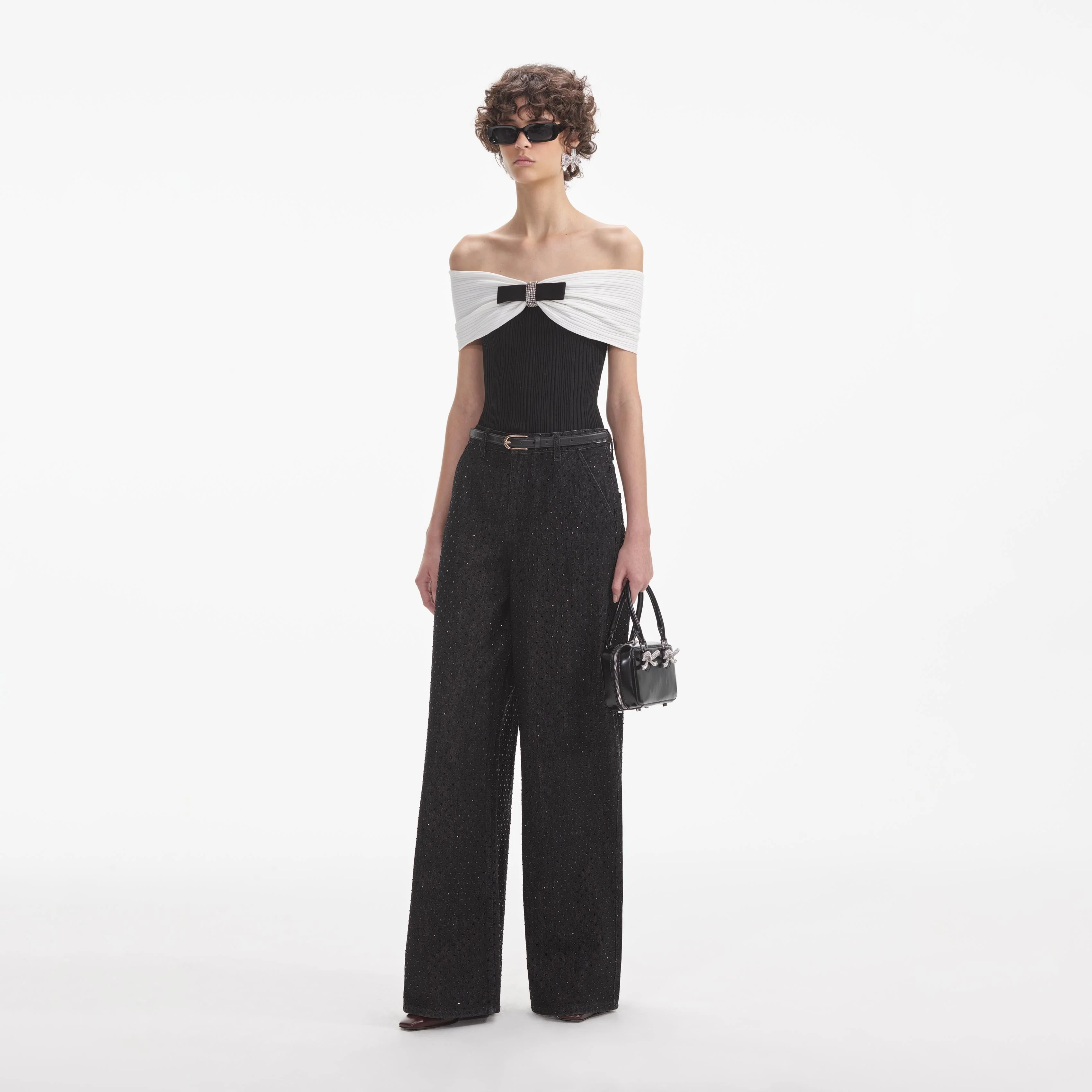 Black Knit Bow Top - Image 2