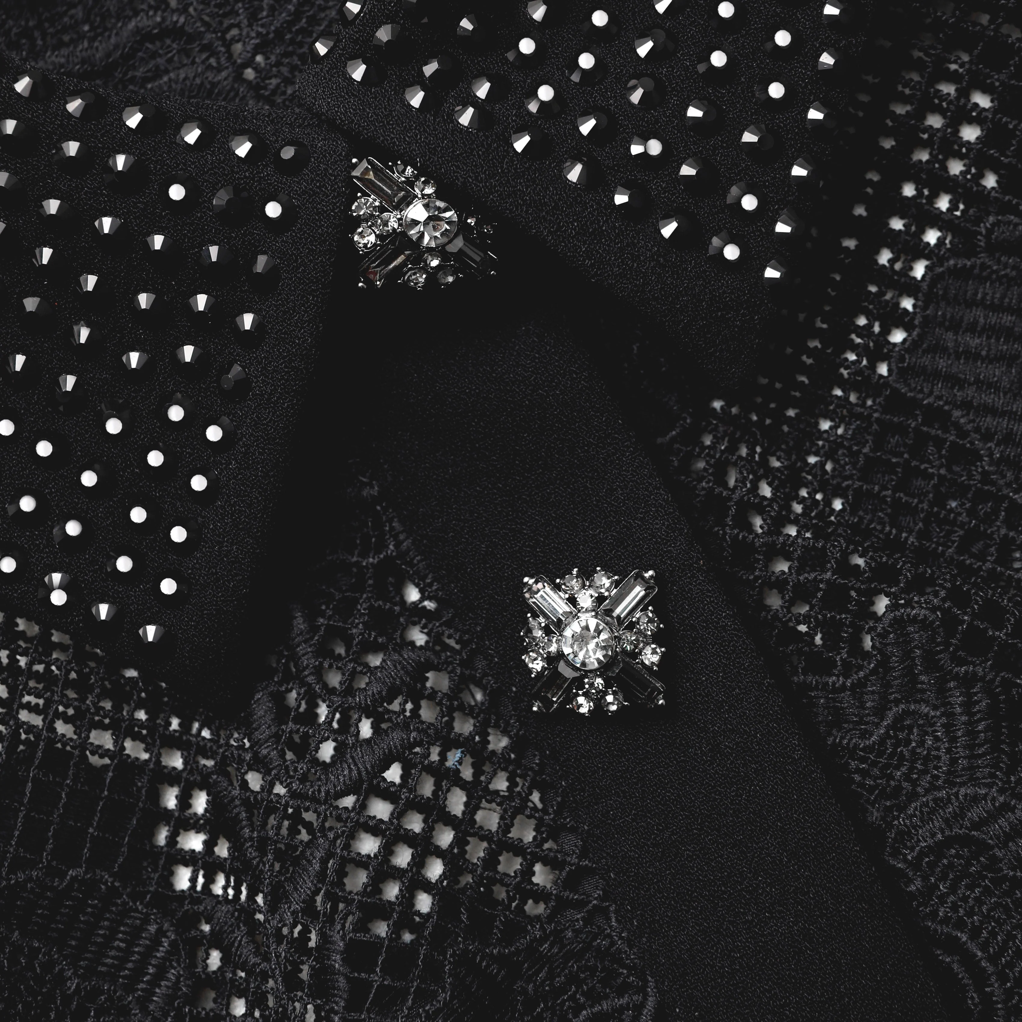 Black Lace Diamante Midi Dress - Image 5