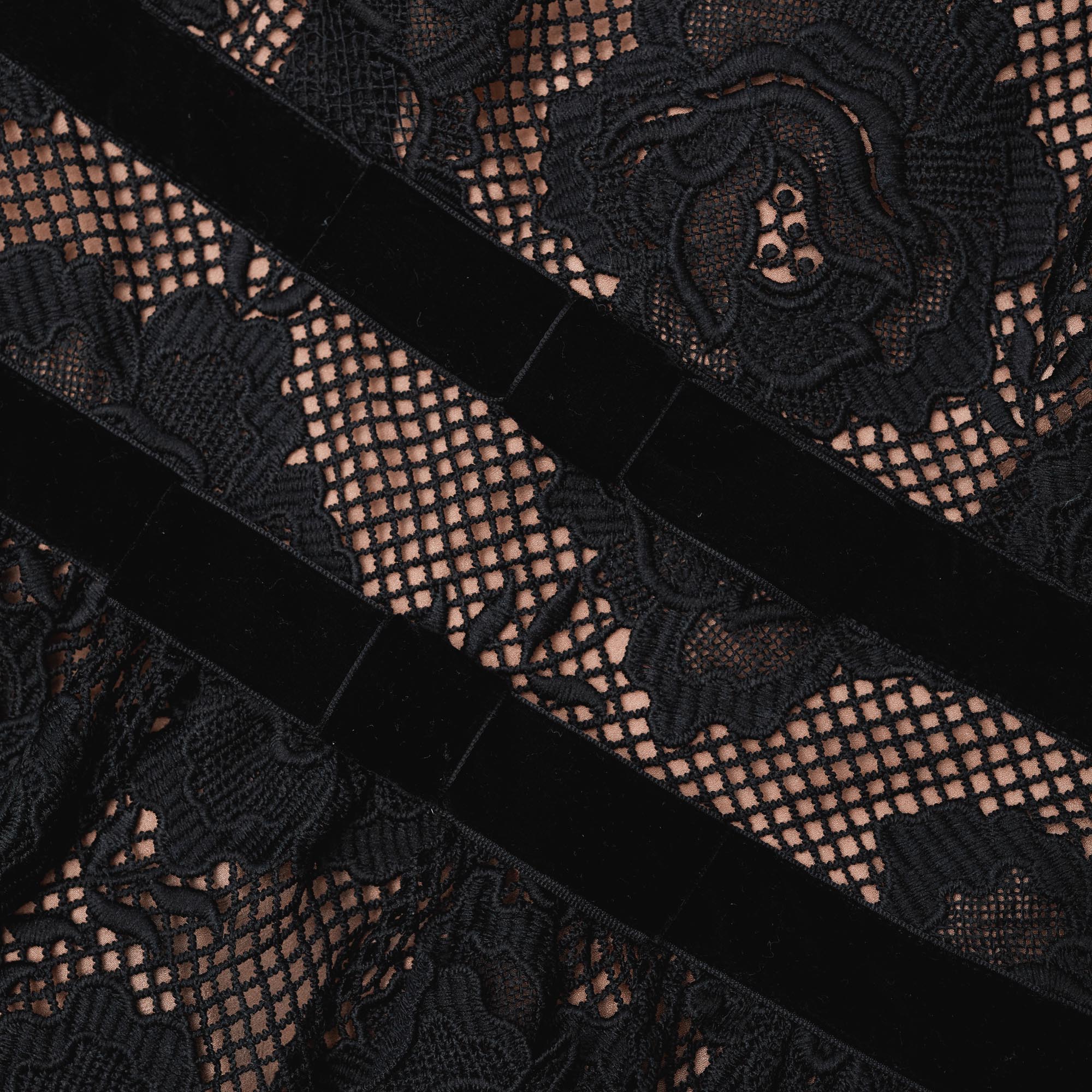 Black Lace Velvet Bow Mini Dress - Image 6