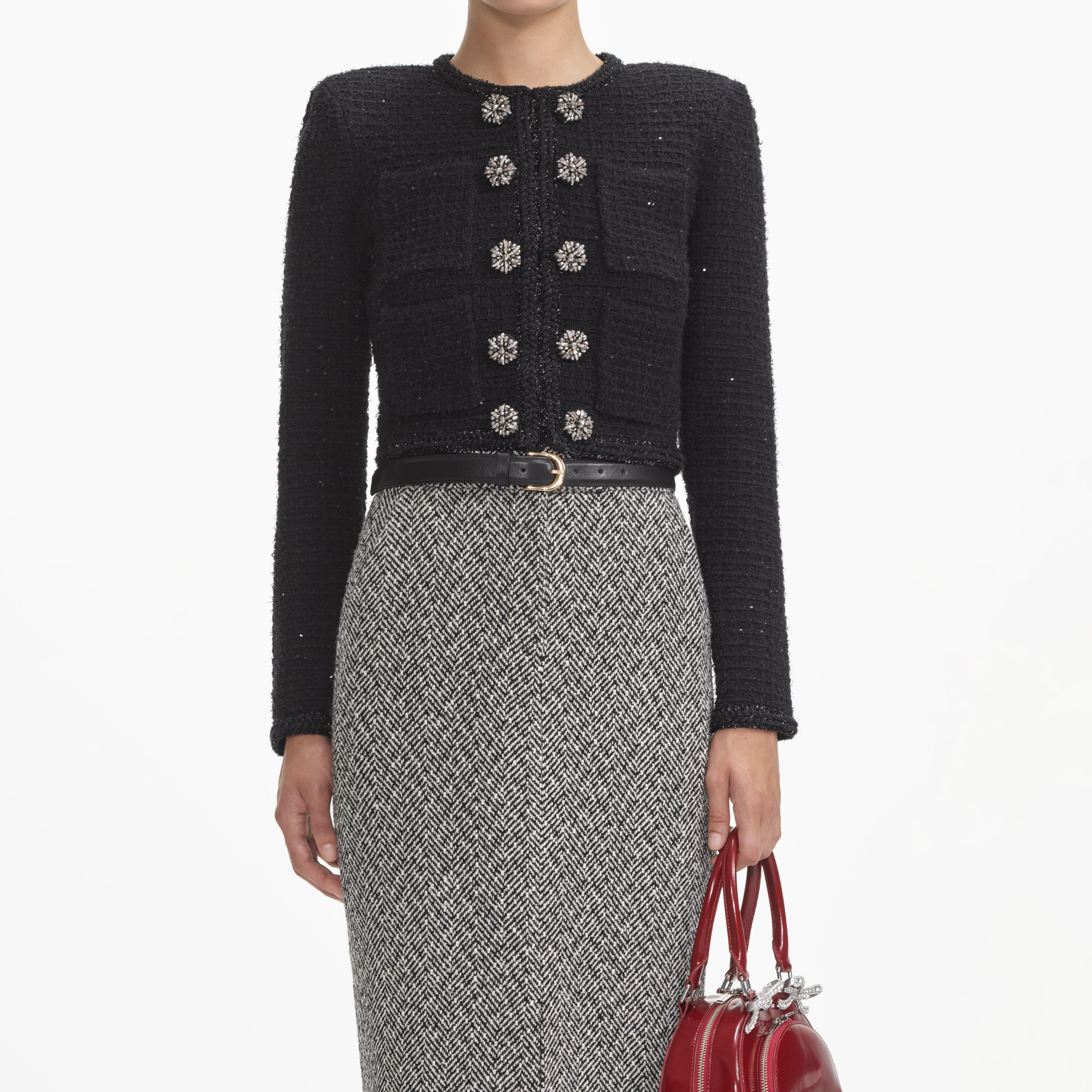 Black Textured Knit Jacket - Image 4