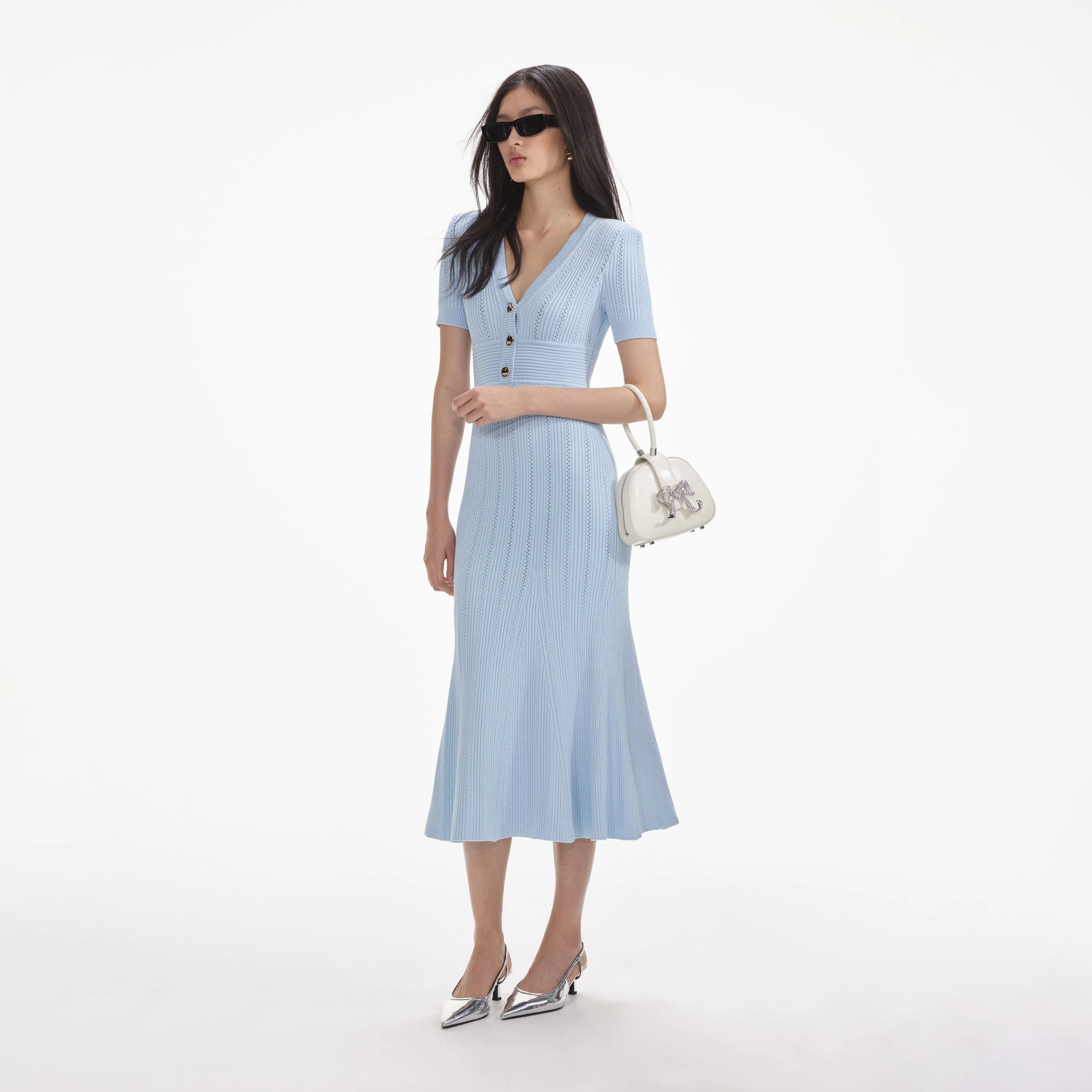 Blue Pointelle Knit Midi Dress - Image 2
