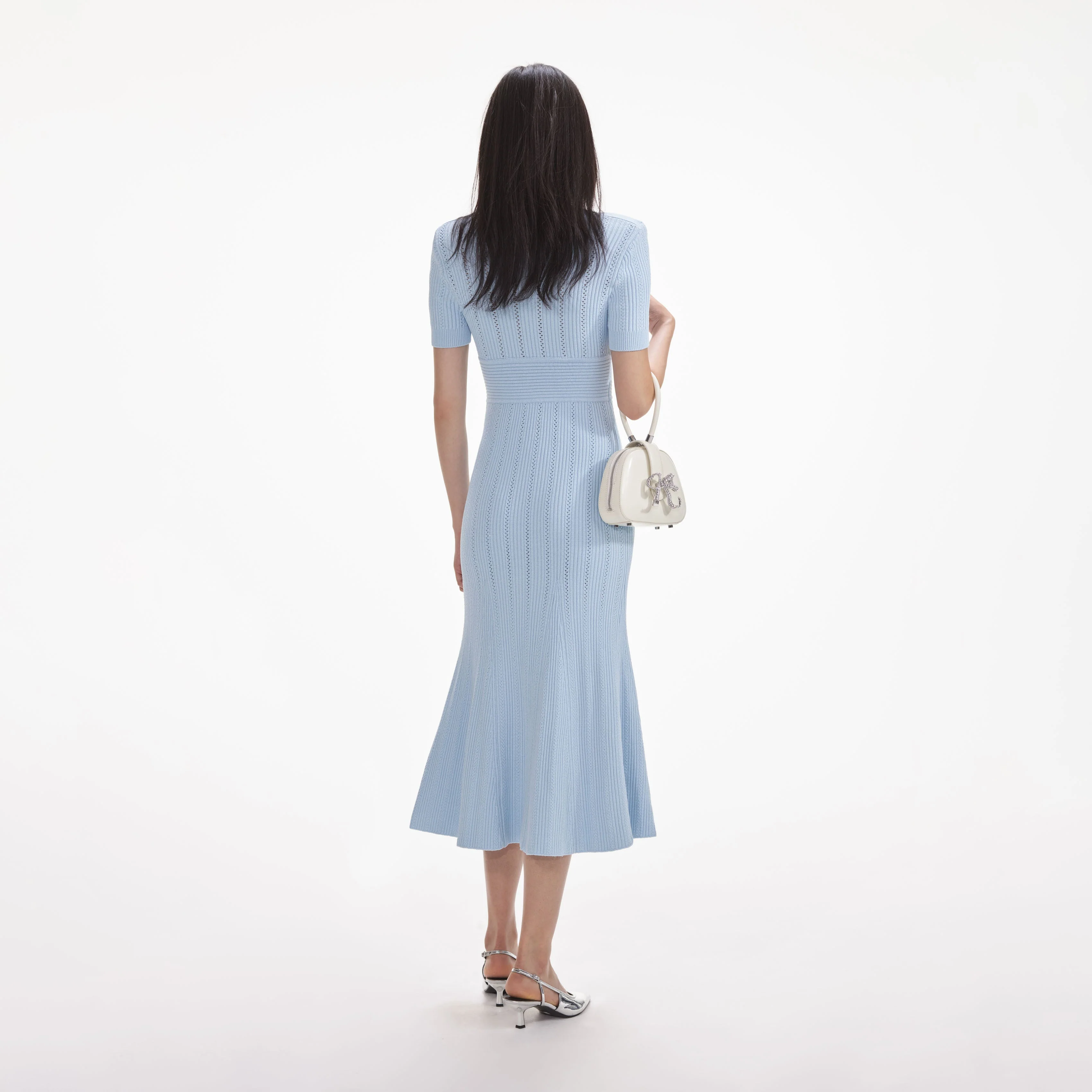 Blue Pointelle Knit Midi Dress - Image 3
