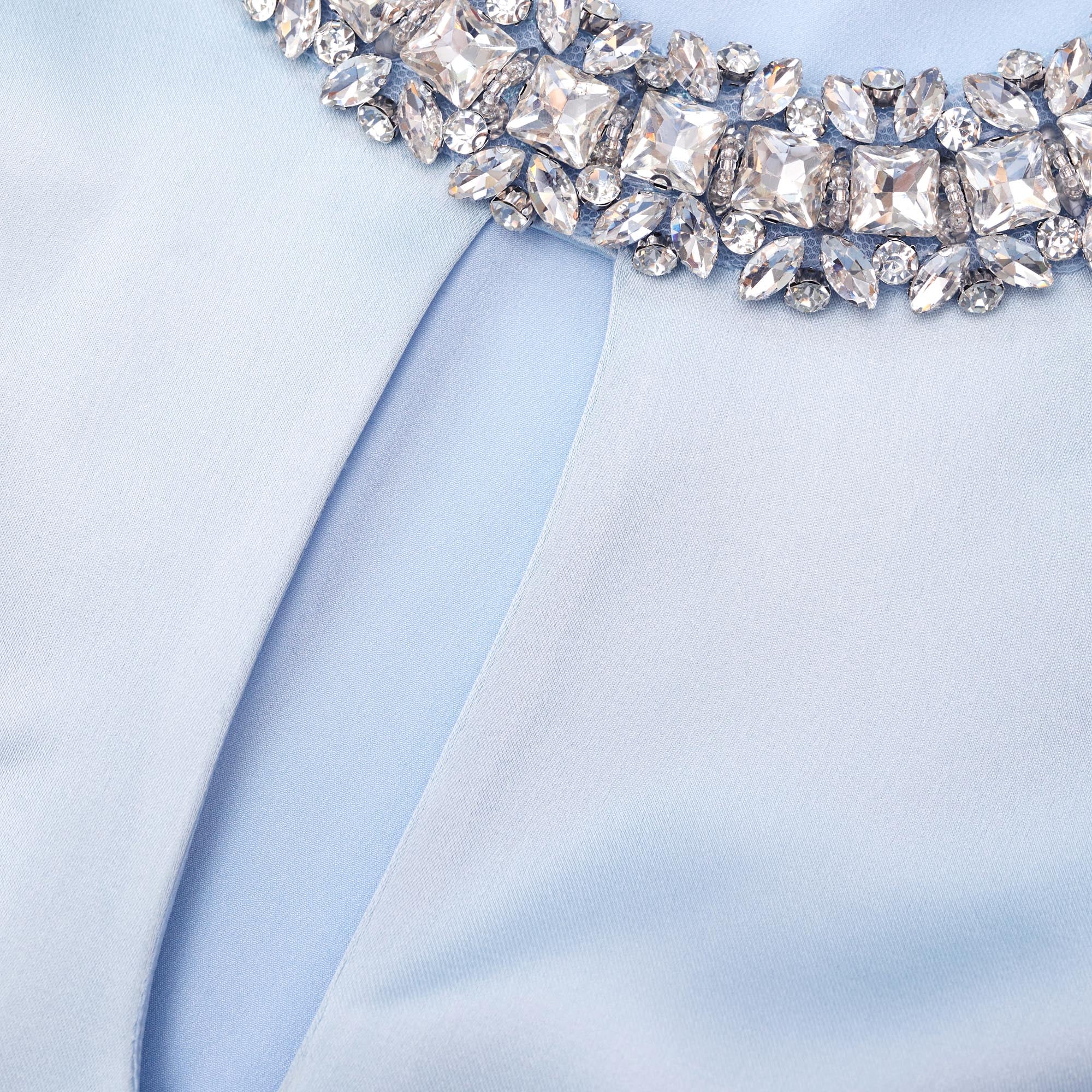 Blue Satin Embellished Mini Dress - Image 5