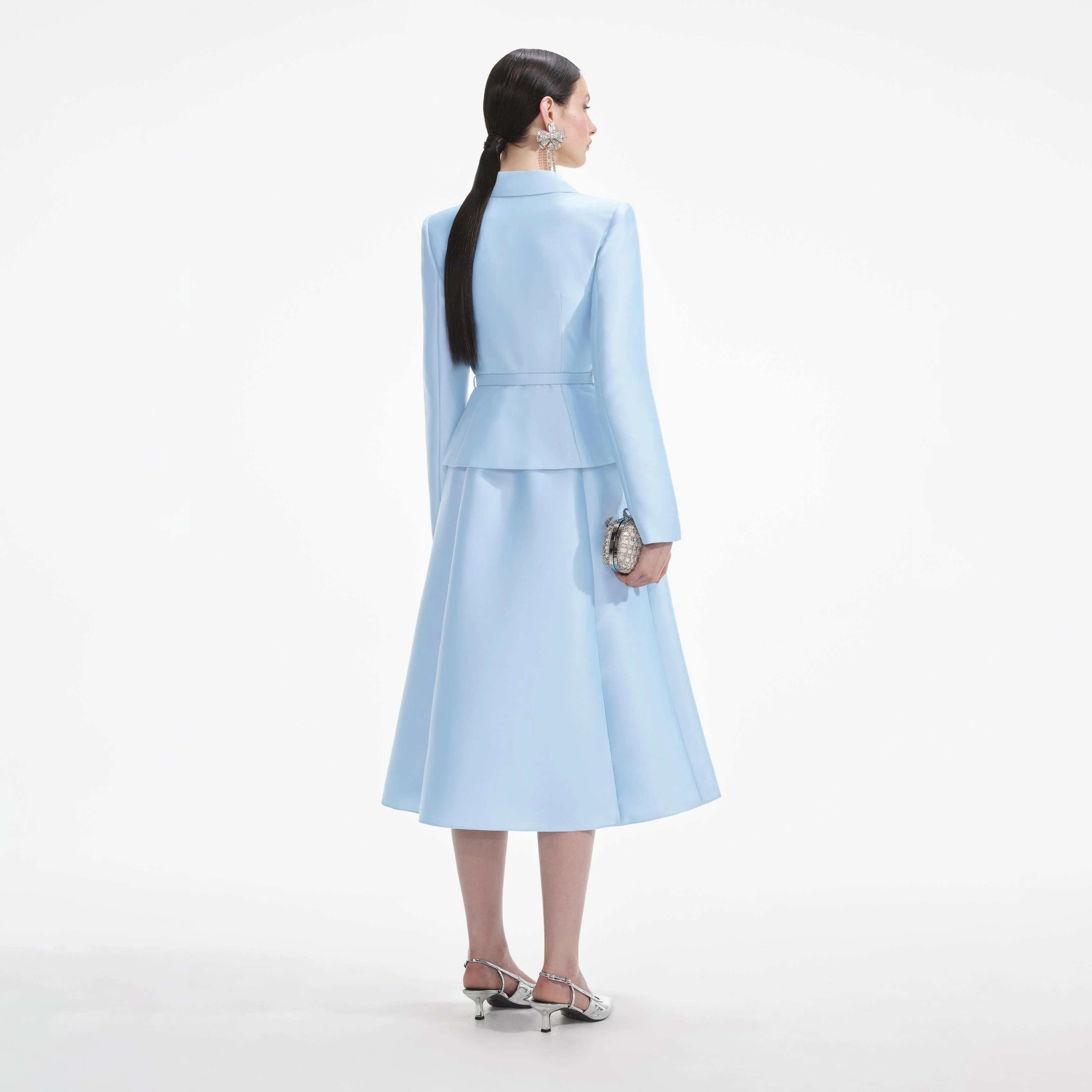 Blue Tailored Taffeta Midi Dress - Image 3