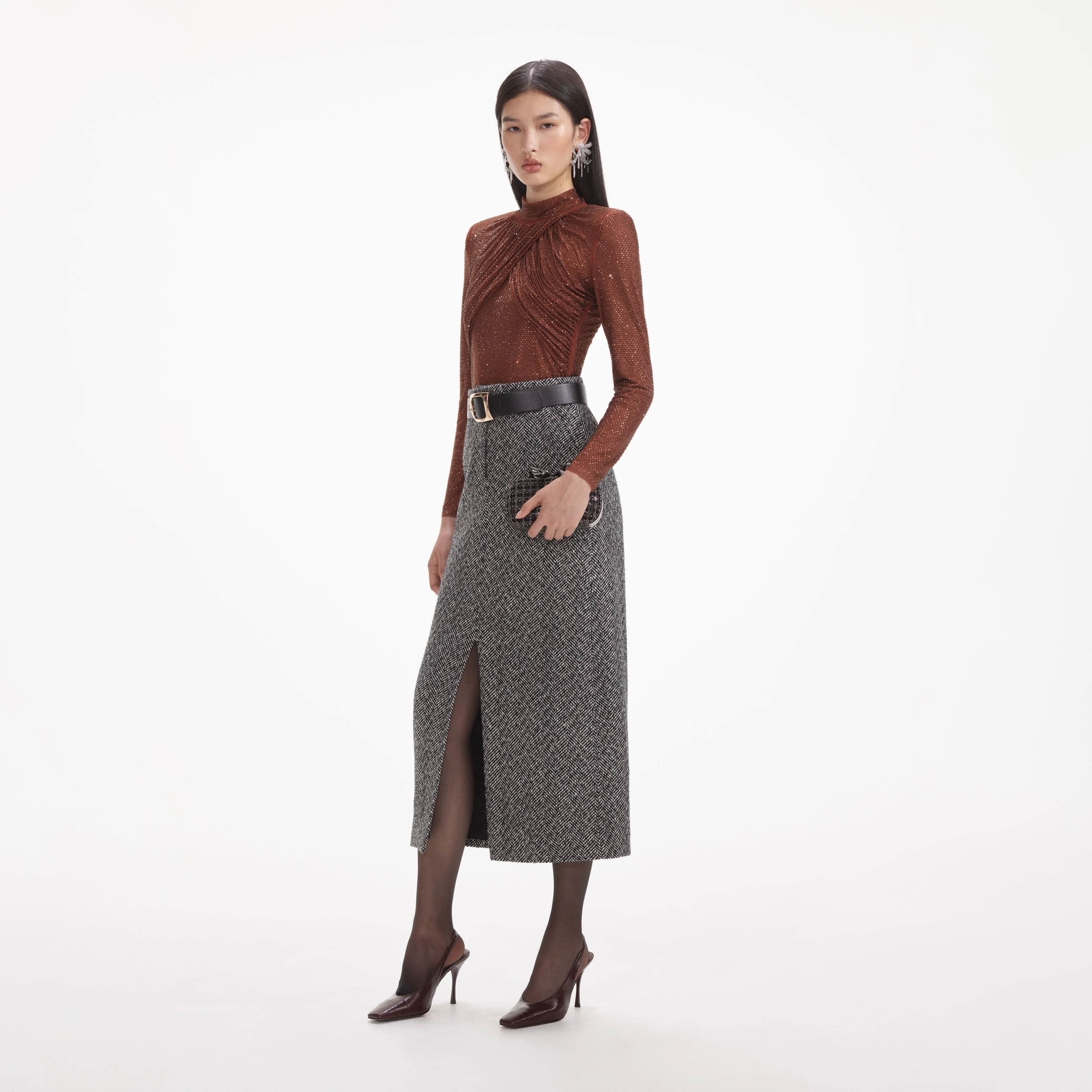 Brown Rhinestone Mesh Top - Image 2