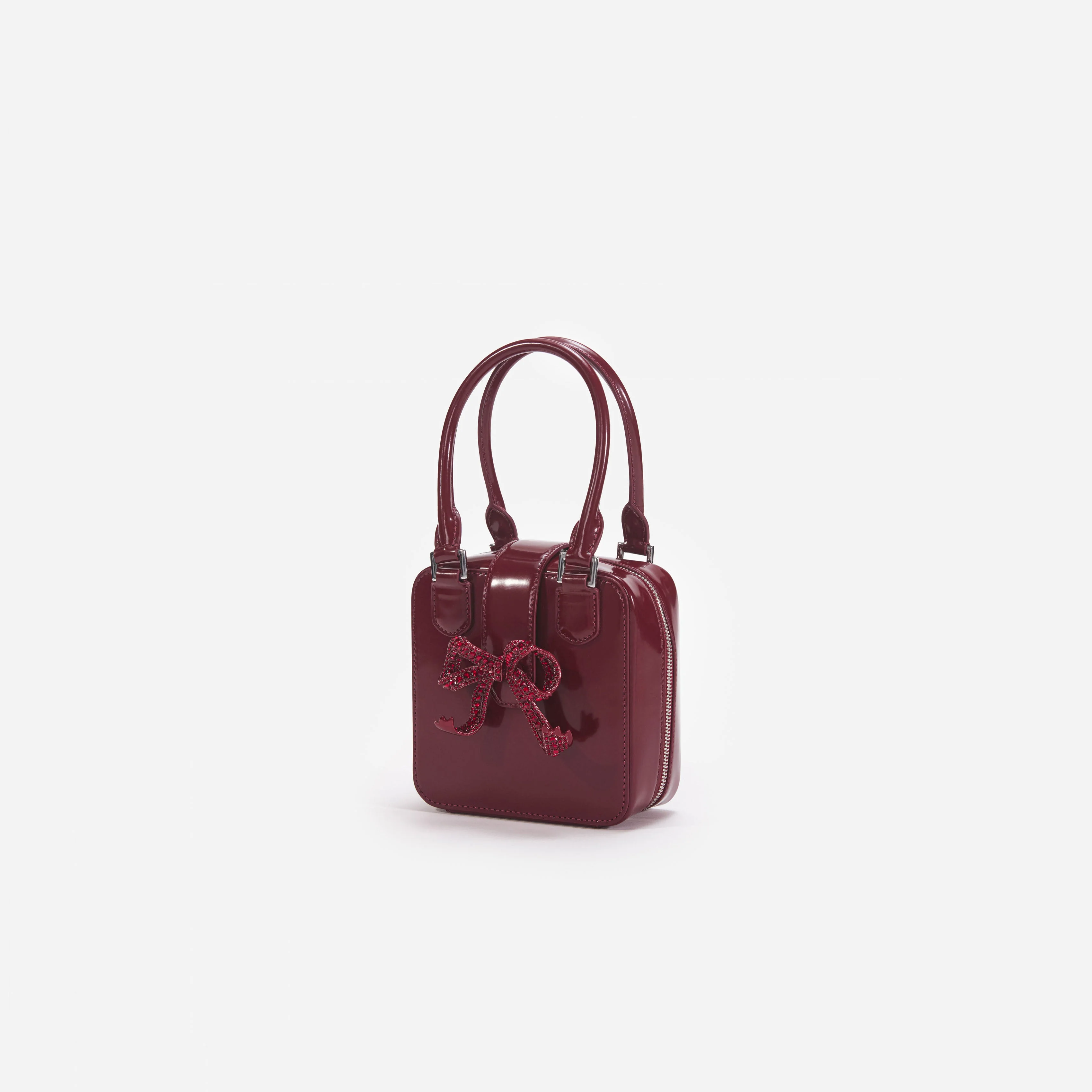 Burgundy Leather Square Mini Tote Bag - Image 2