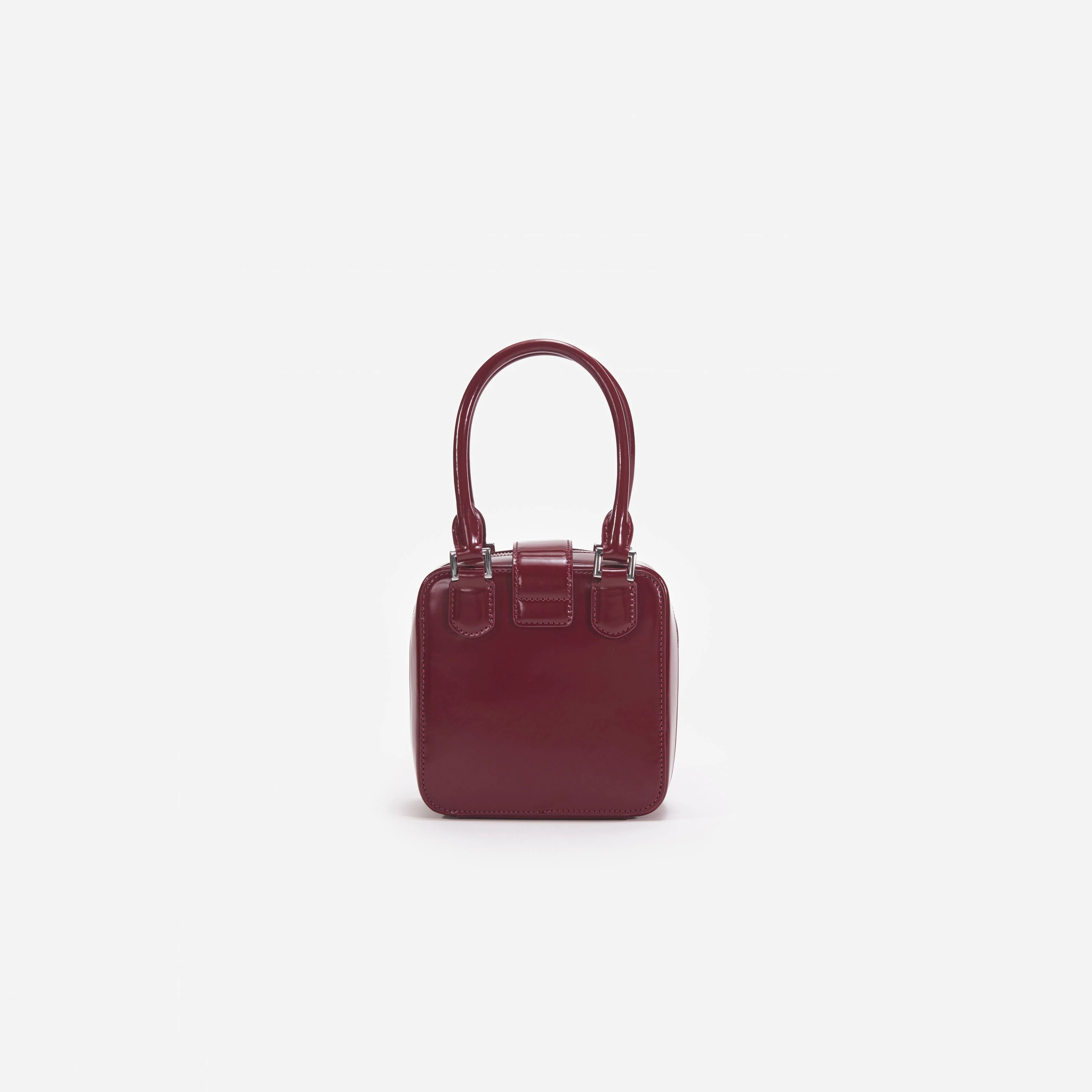 Burgundy Leather Square Mini Tote Bag - Image 3