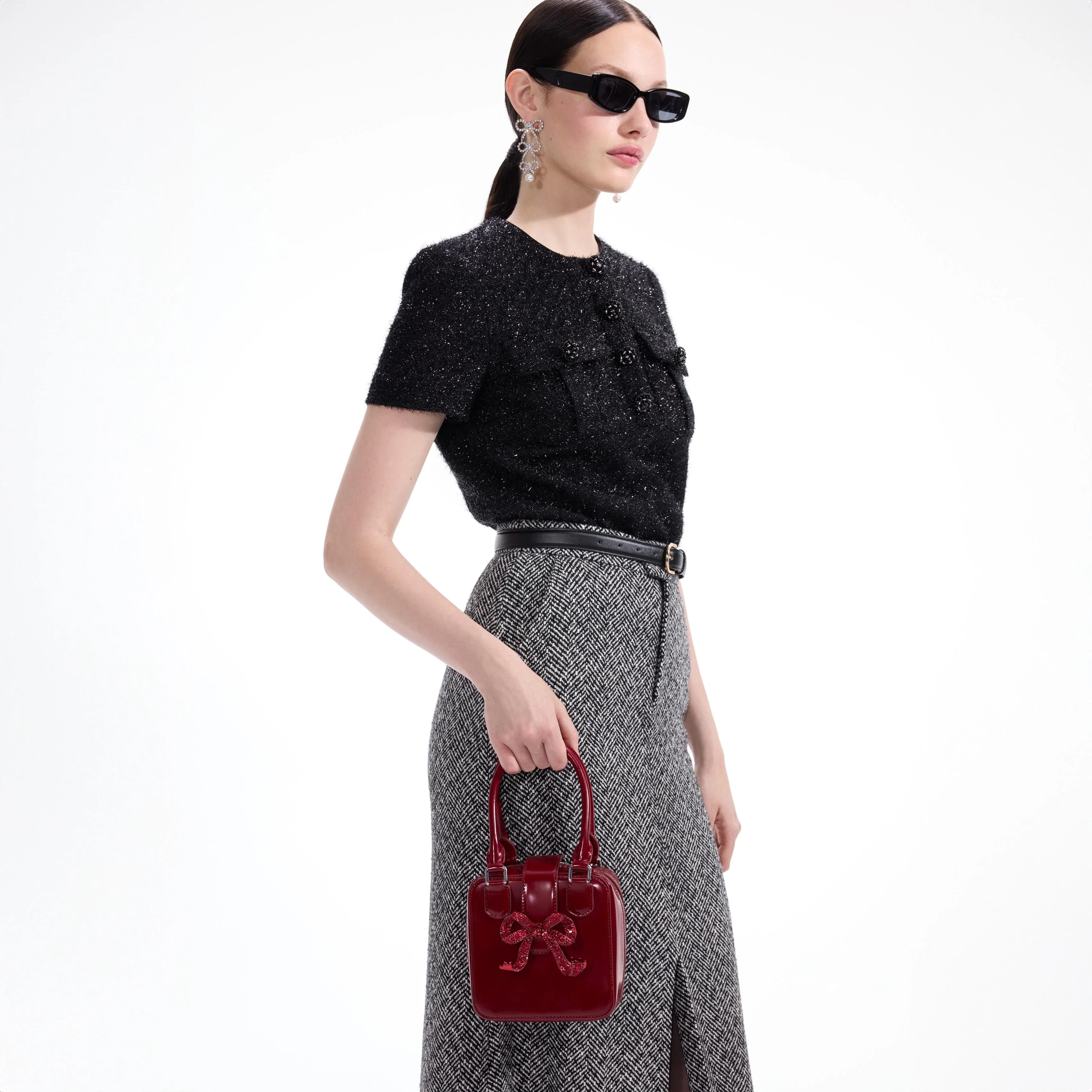 Burgundy Leather Square Mini Tote Bag - Image 5