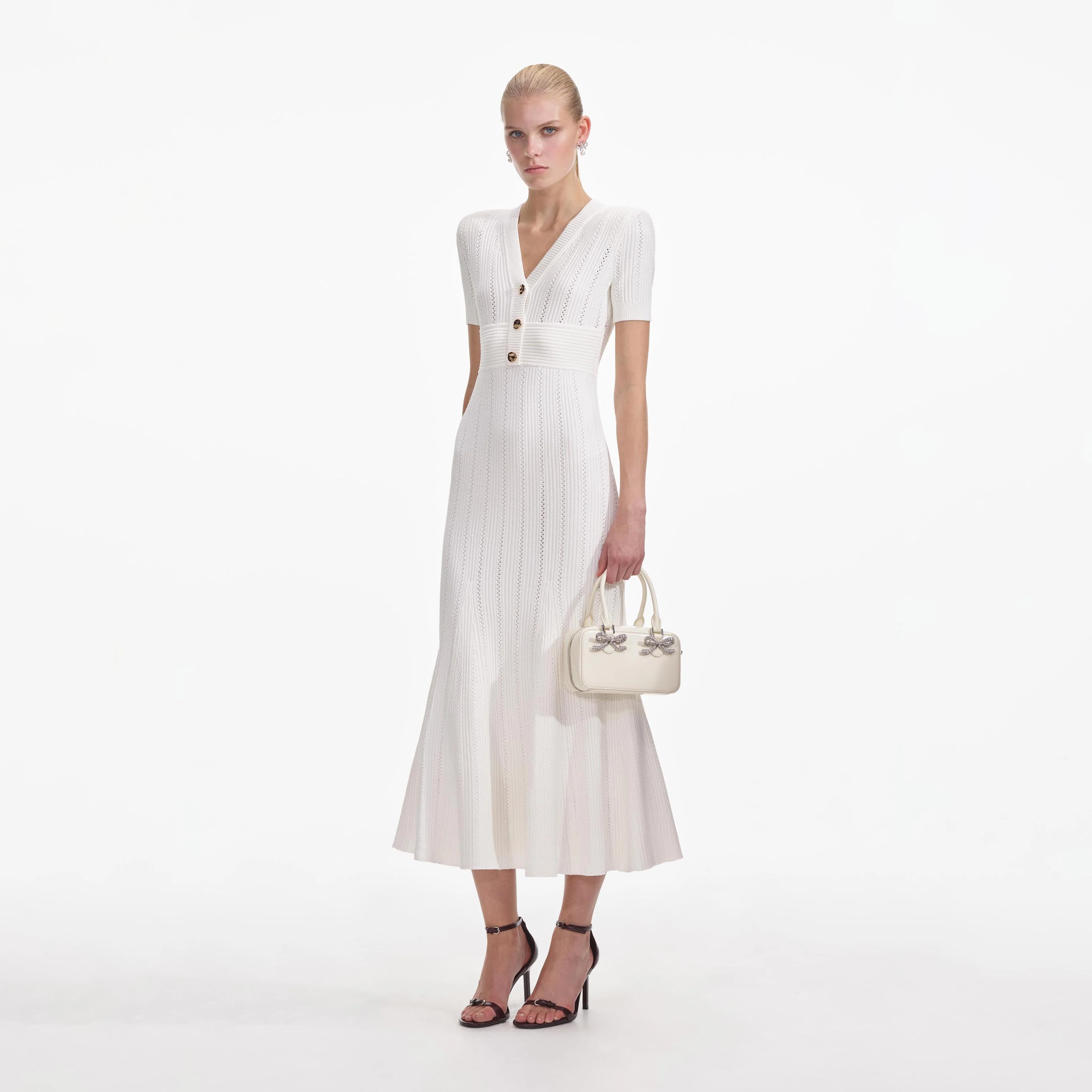 Cream Pointelle Knit Midi Dress - Image 2
