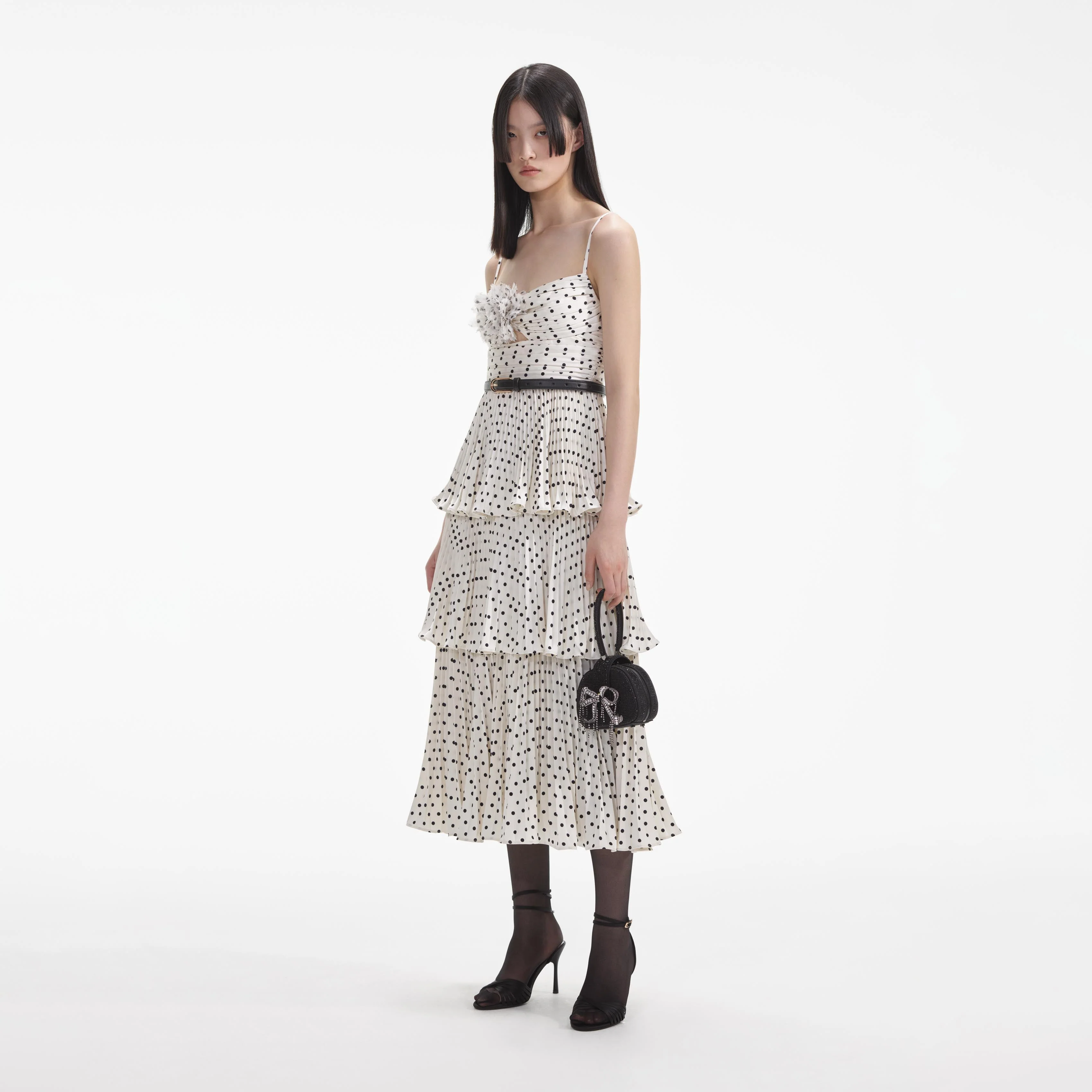 Cream Polka Dot Tiered Midi Dress - Image 2