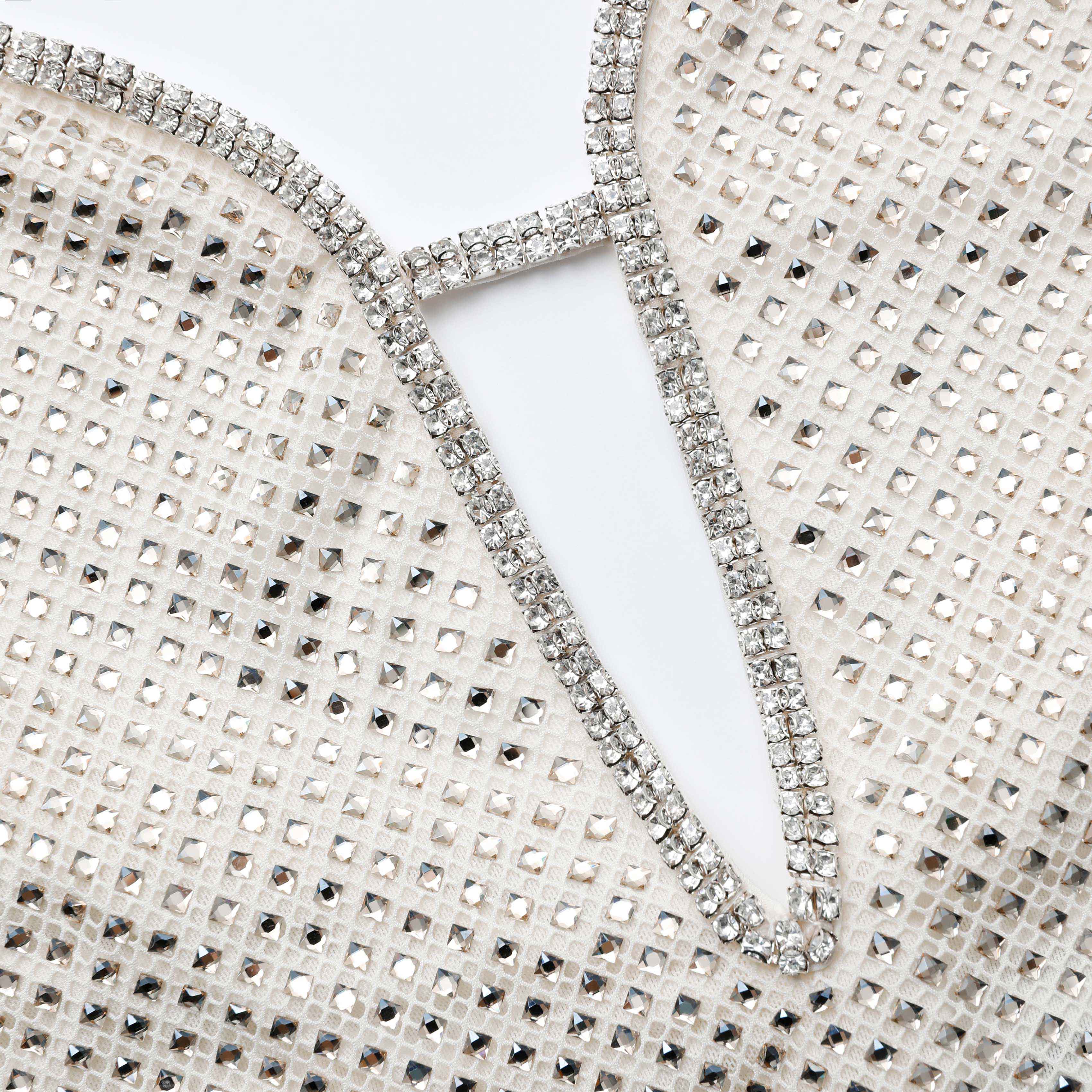Cream Square Rhinestone Fishnet Maxi Dress - Image 5