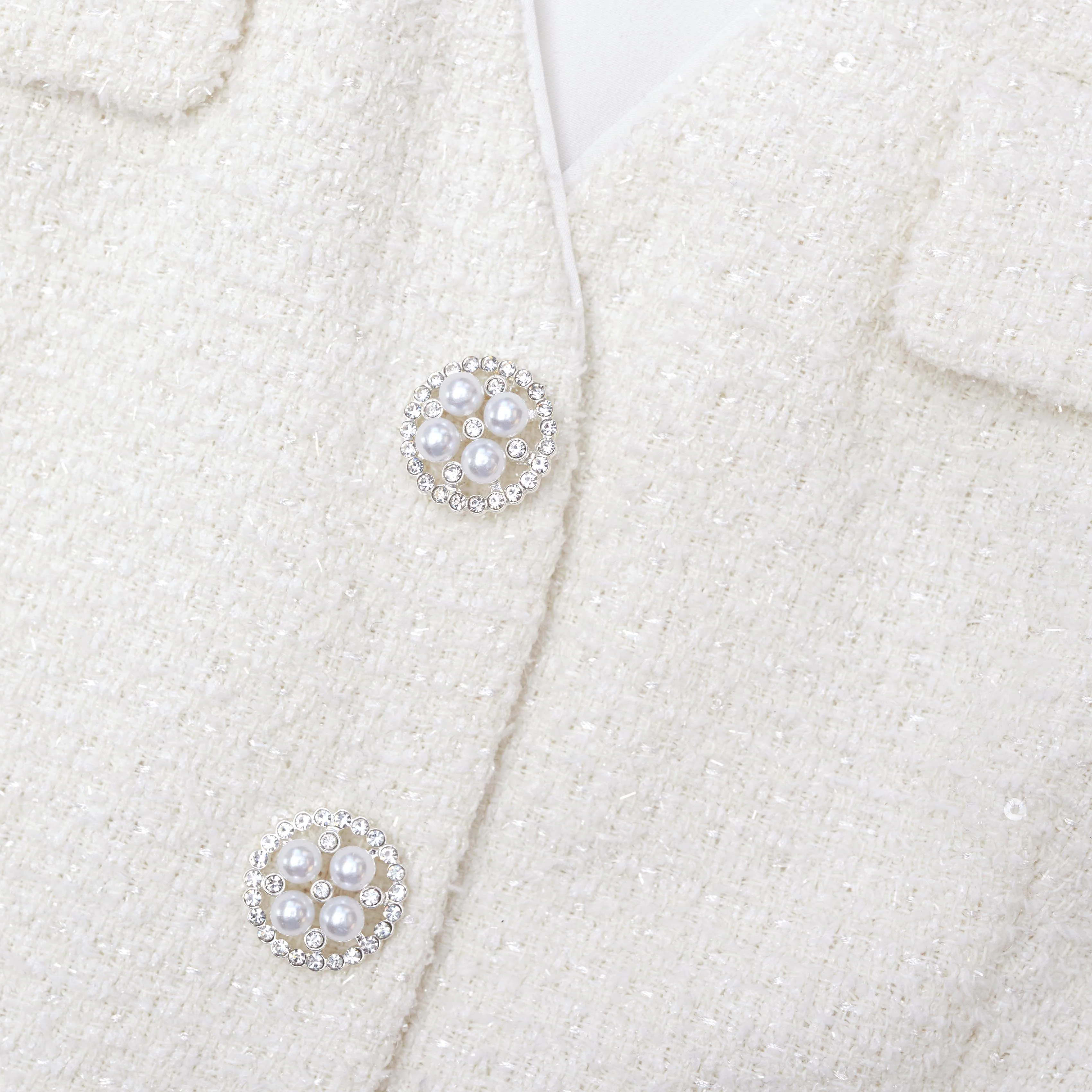Cream Tinsel Boucle Buttoned Midi Dress - Image 5