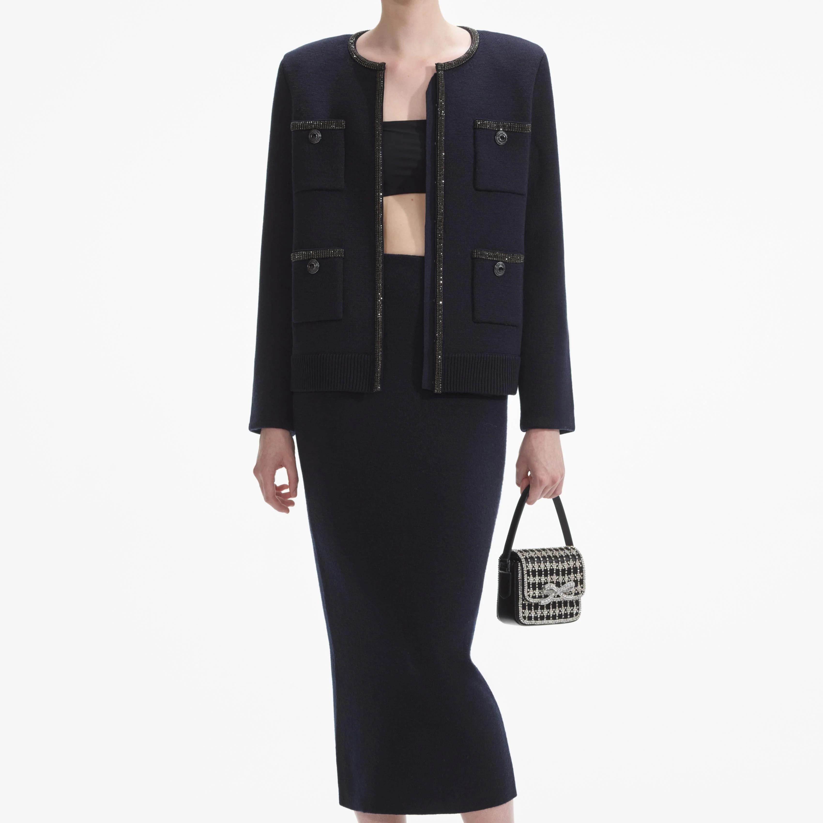 Navy Embellished Knit Cardigan - Image 4