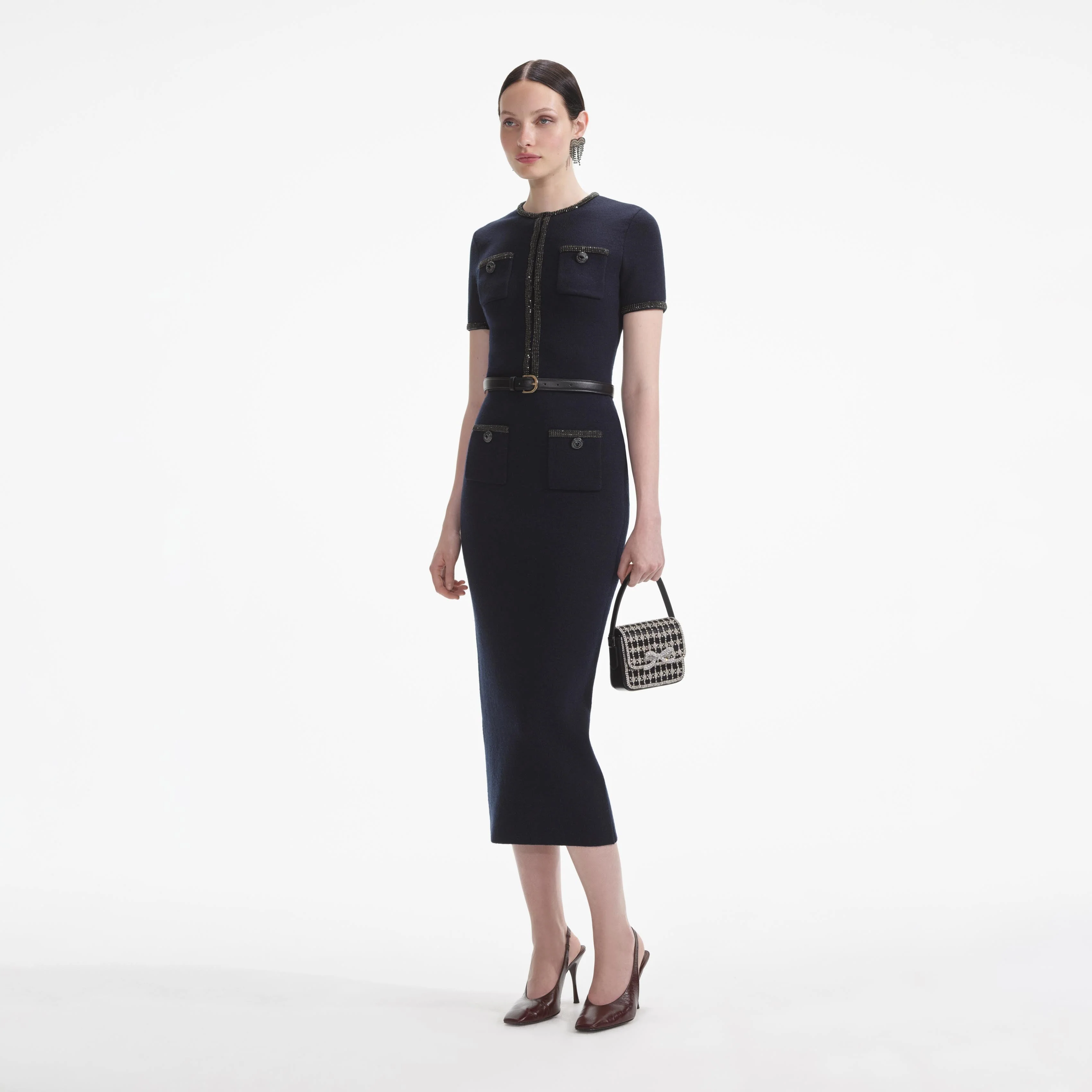 Navy Embellished Knit Midi Skirt - Image 2
