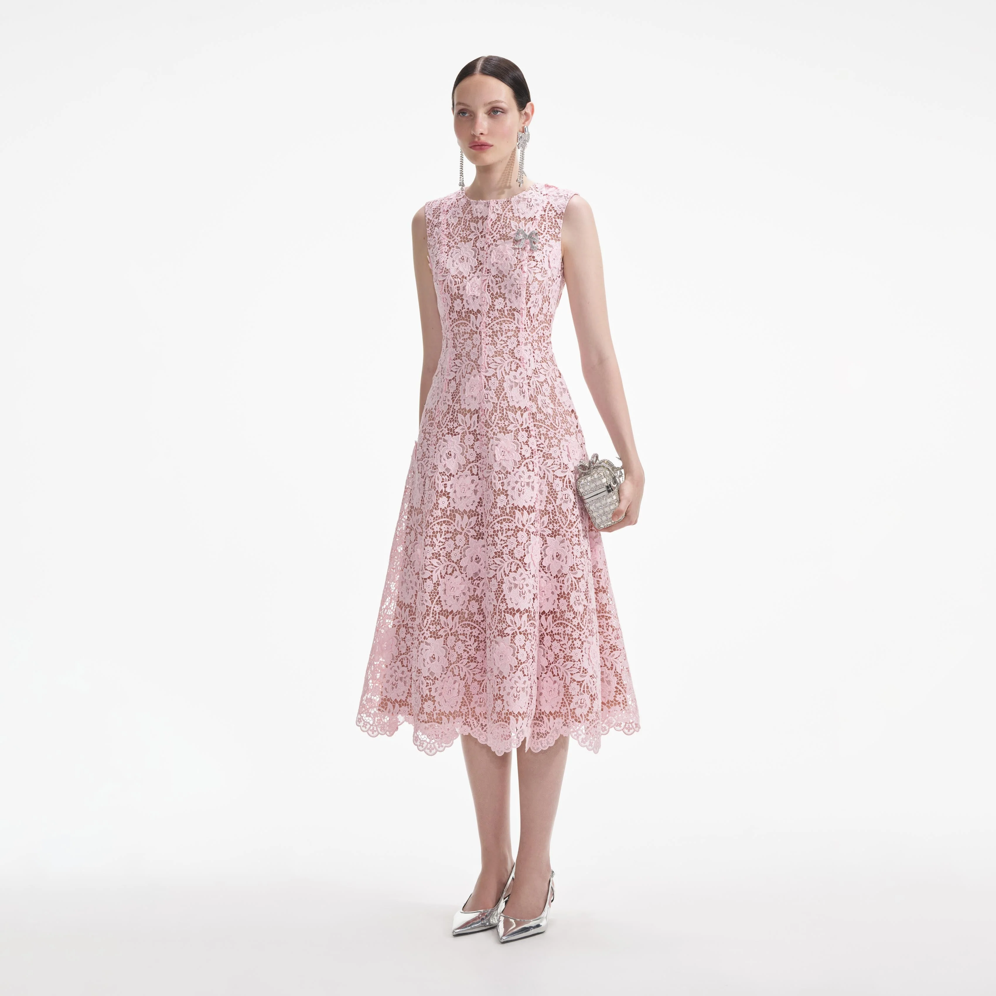 Pink Flower Lace Midi Dress - Image 2