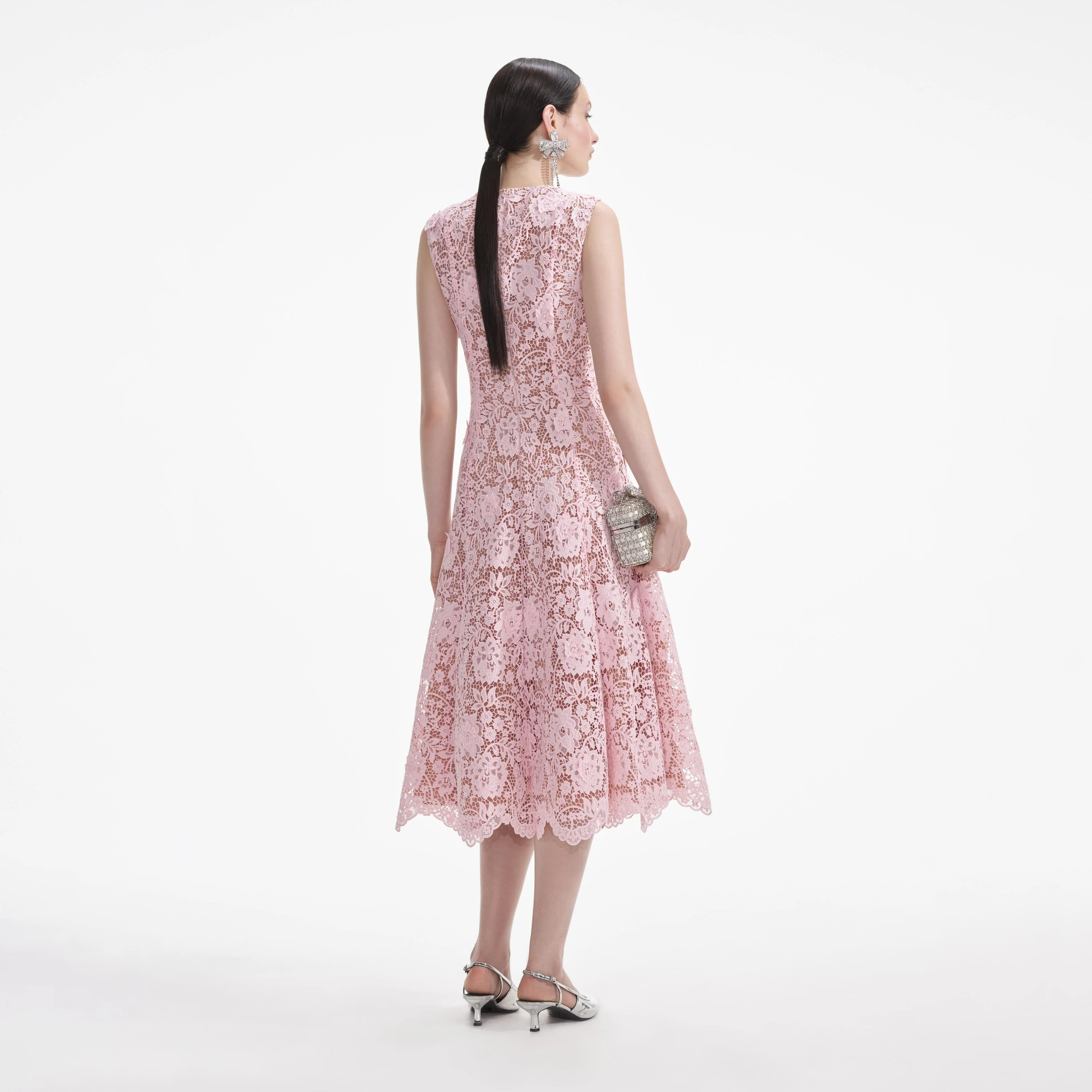 Pink Flower Lace Midi Dress - Image 3