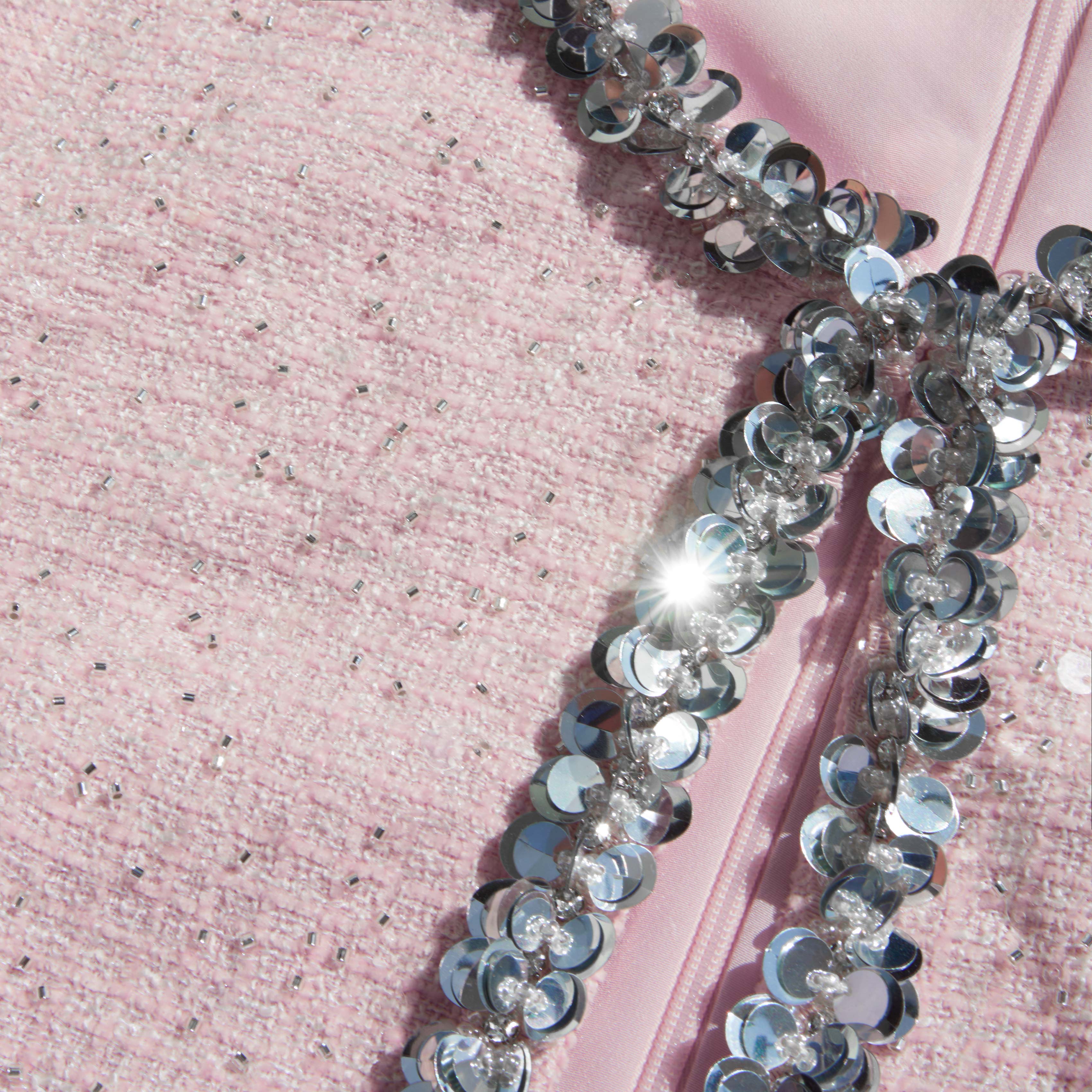 Pink Sequin Boucle Mini Dress - Image 5