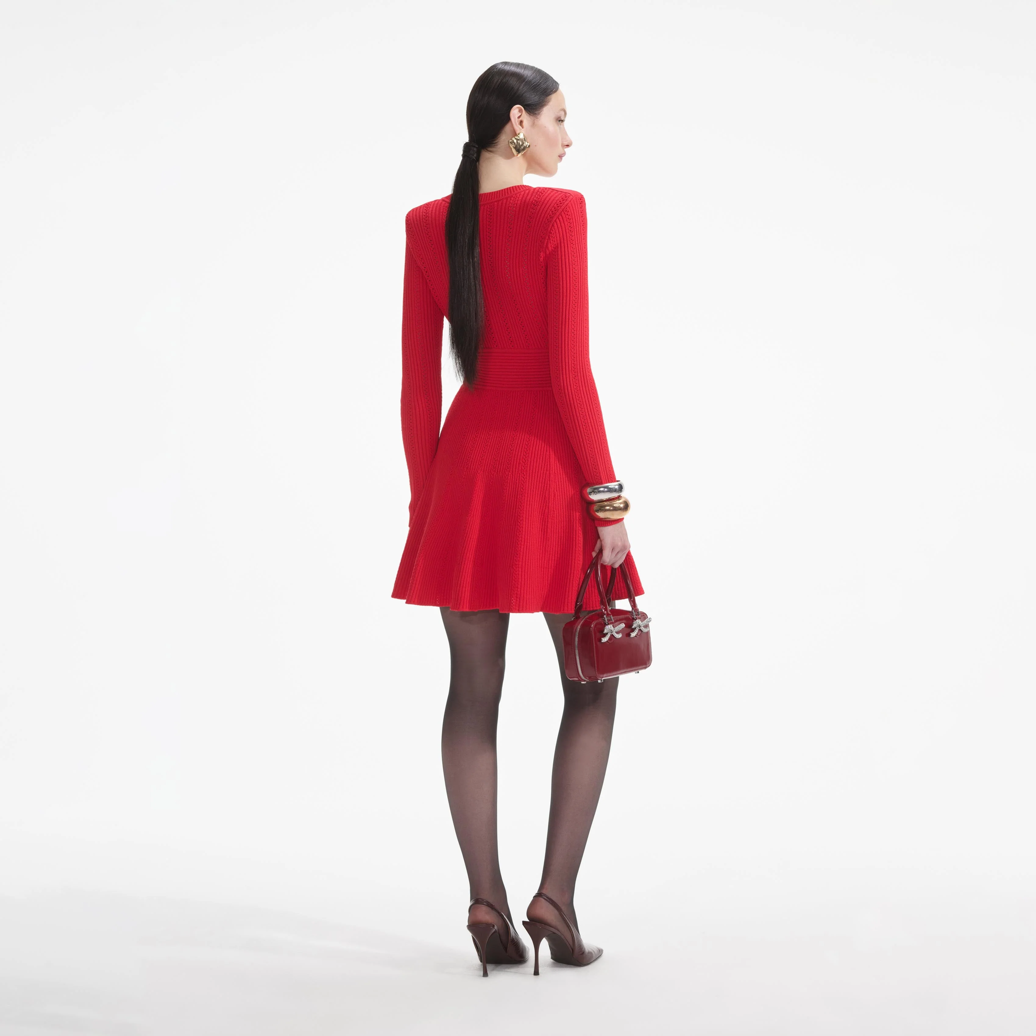Red Pointelle Knit Mini Dress - Image 3