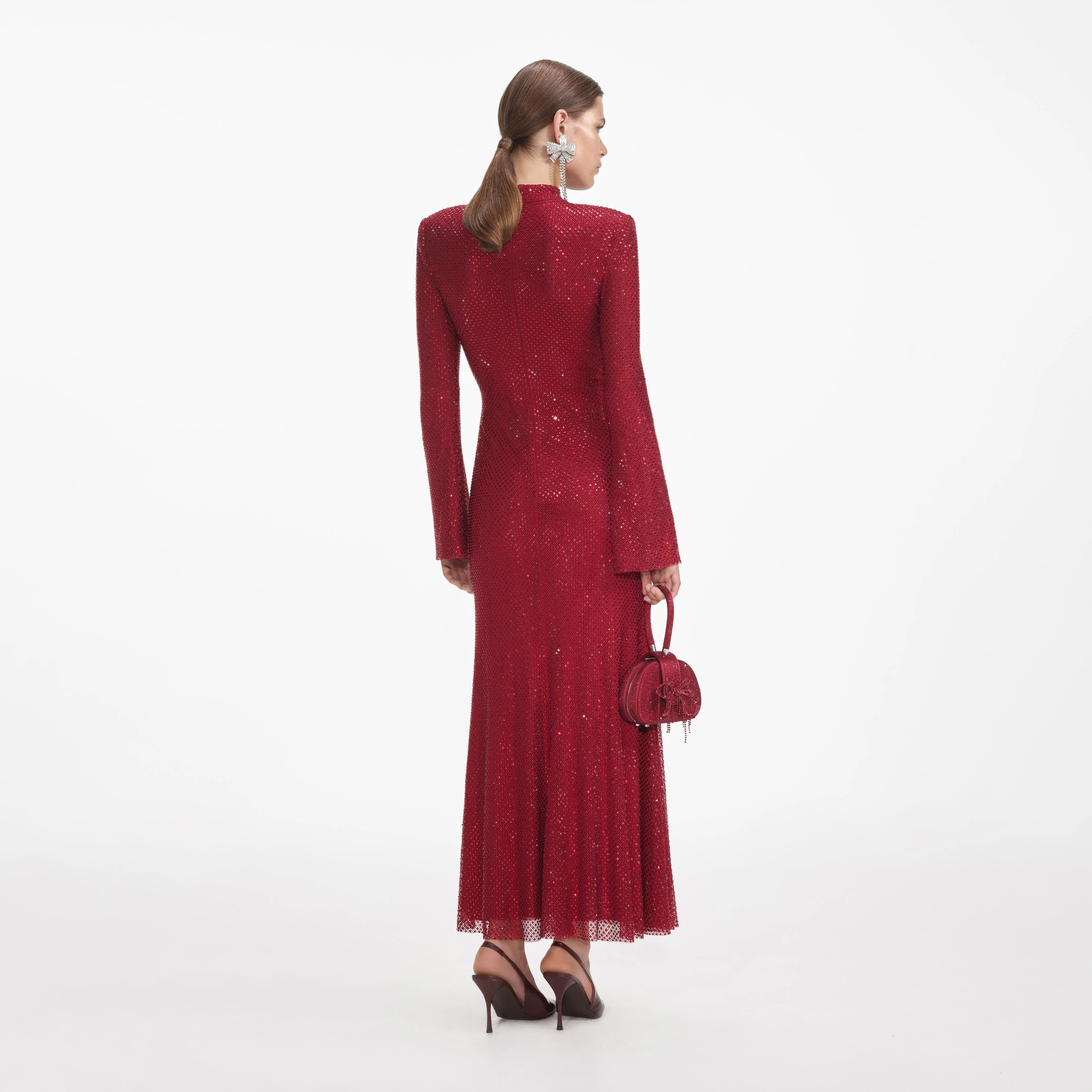Red Rhinestone Fishnet Midi Dress - Image 3