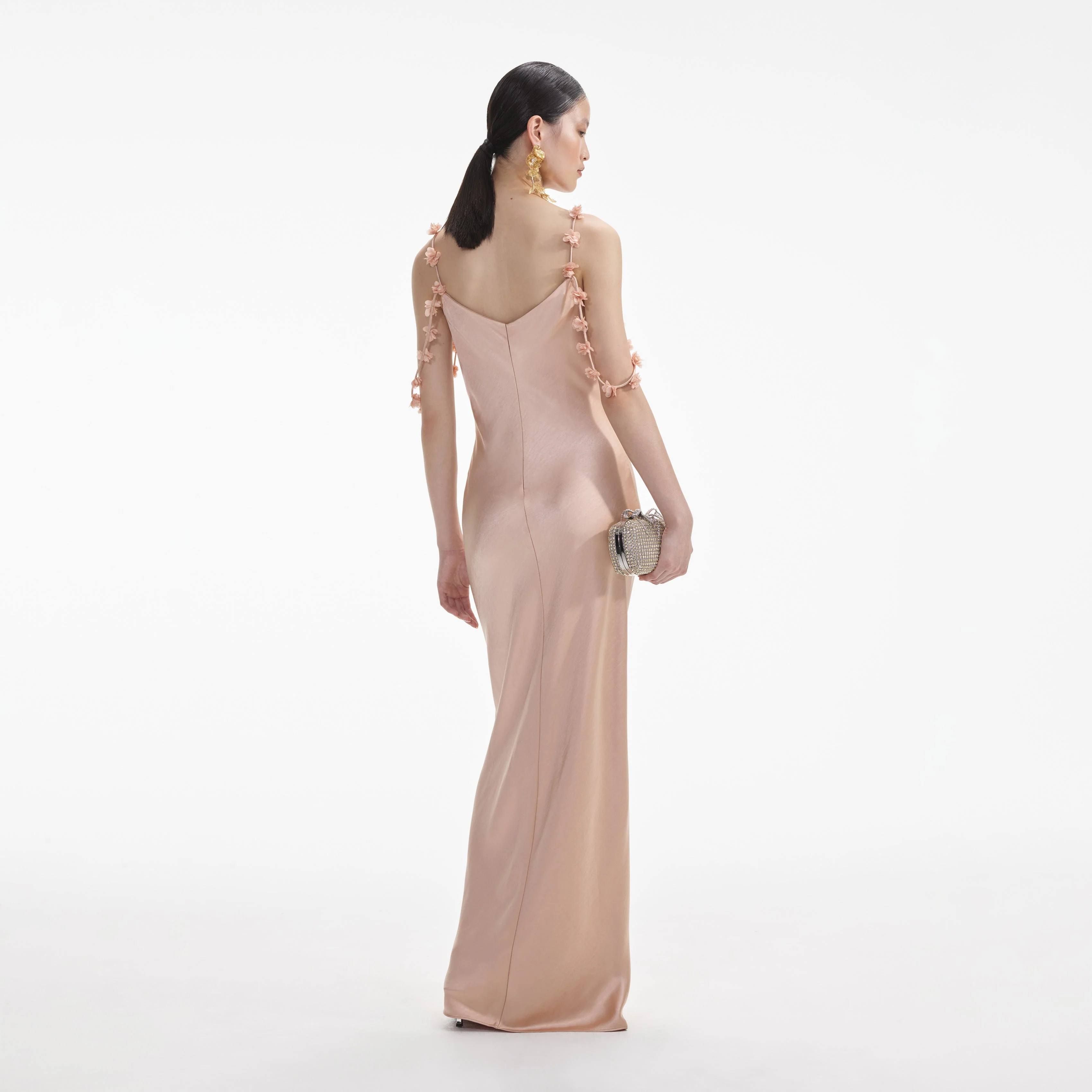 Rose Gold Satin Flower Maxi Dress - Image 3