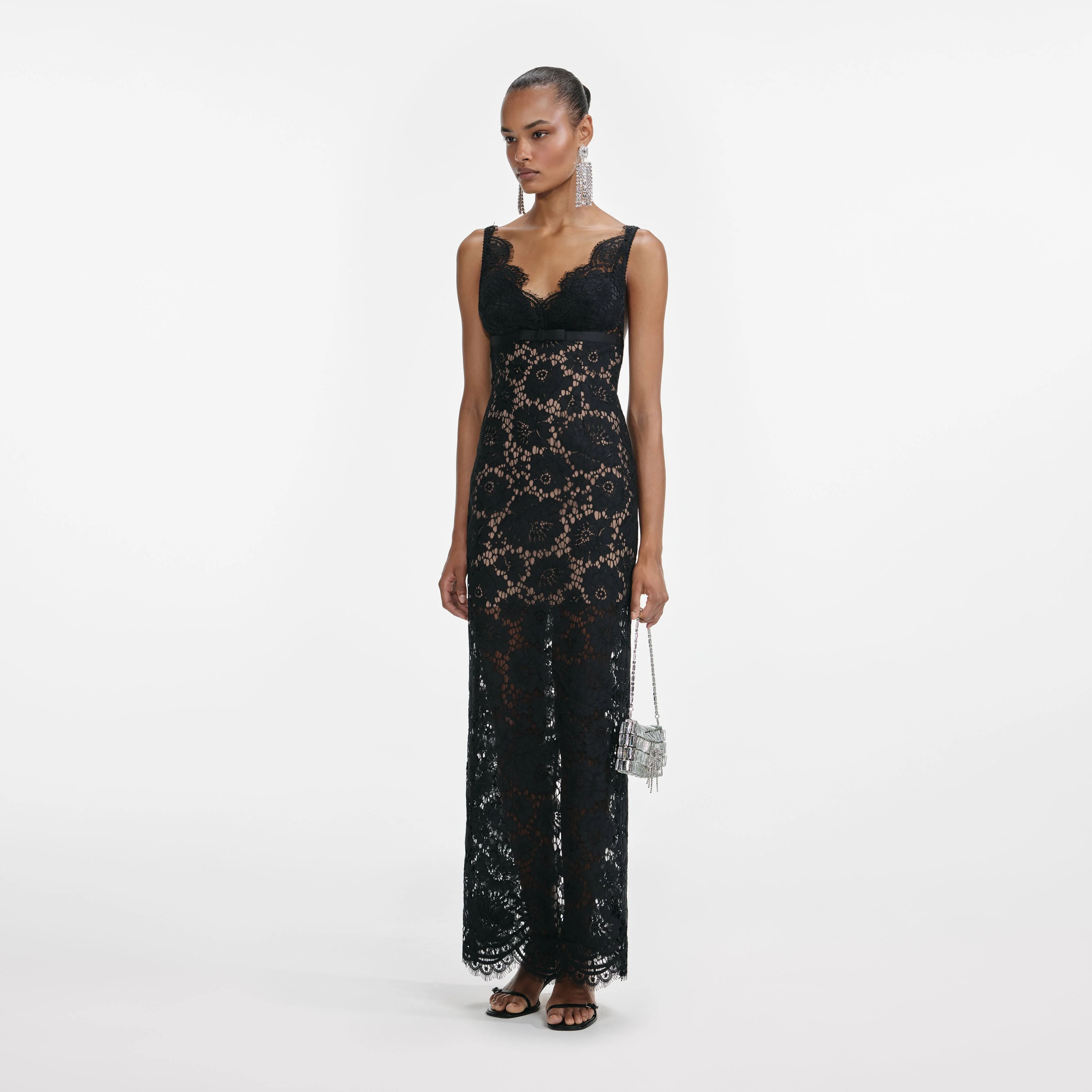 Black Floral Lace Maxi Dress - Image 2