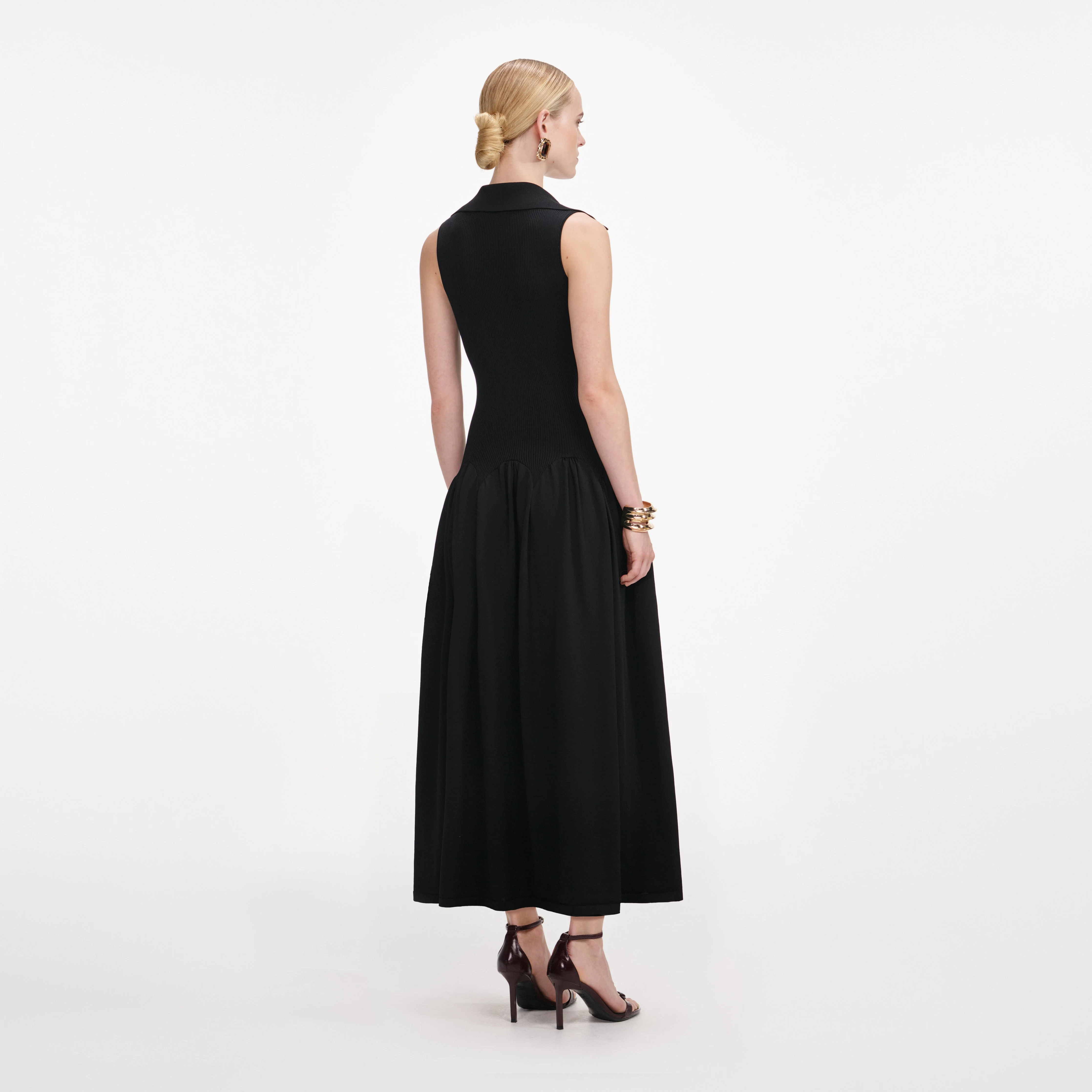 Black Ribbed Knit Midi Dress - Image 3