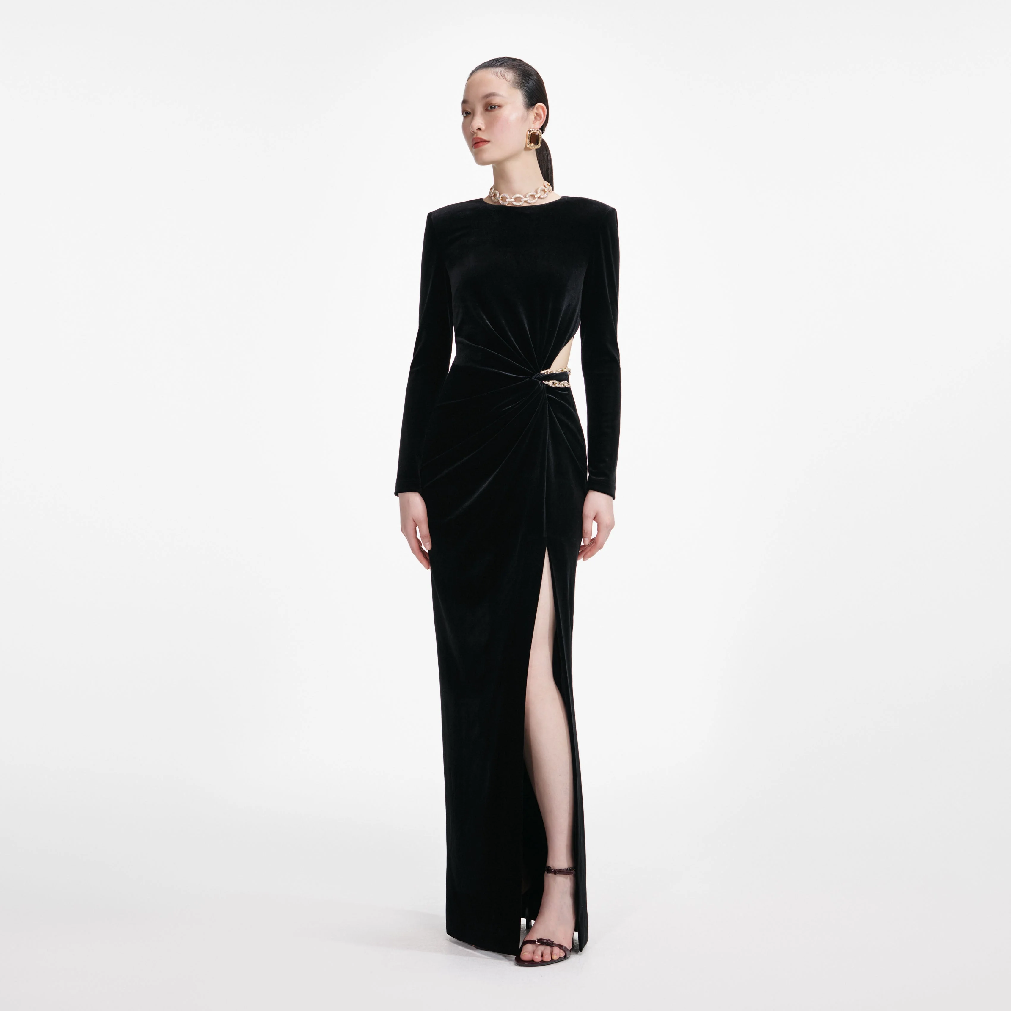 Black Velvet Embellished Maxi Dress - Image 2