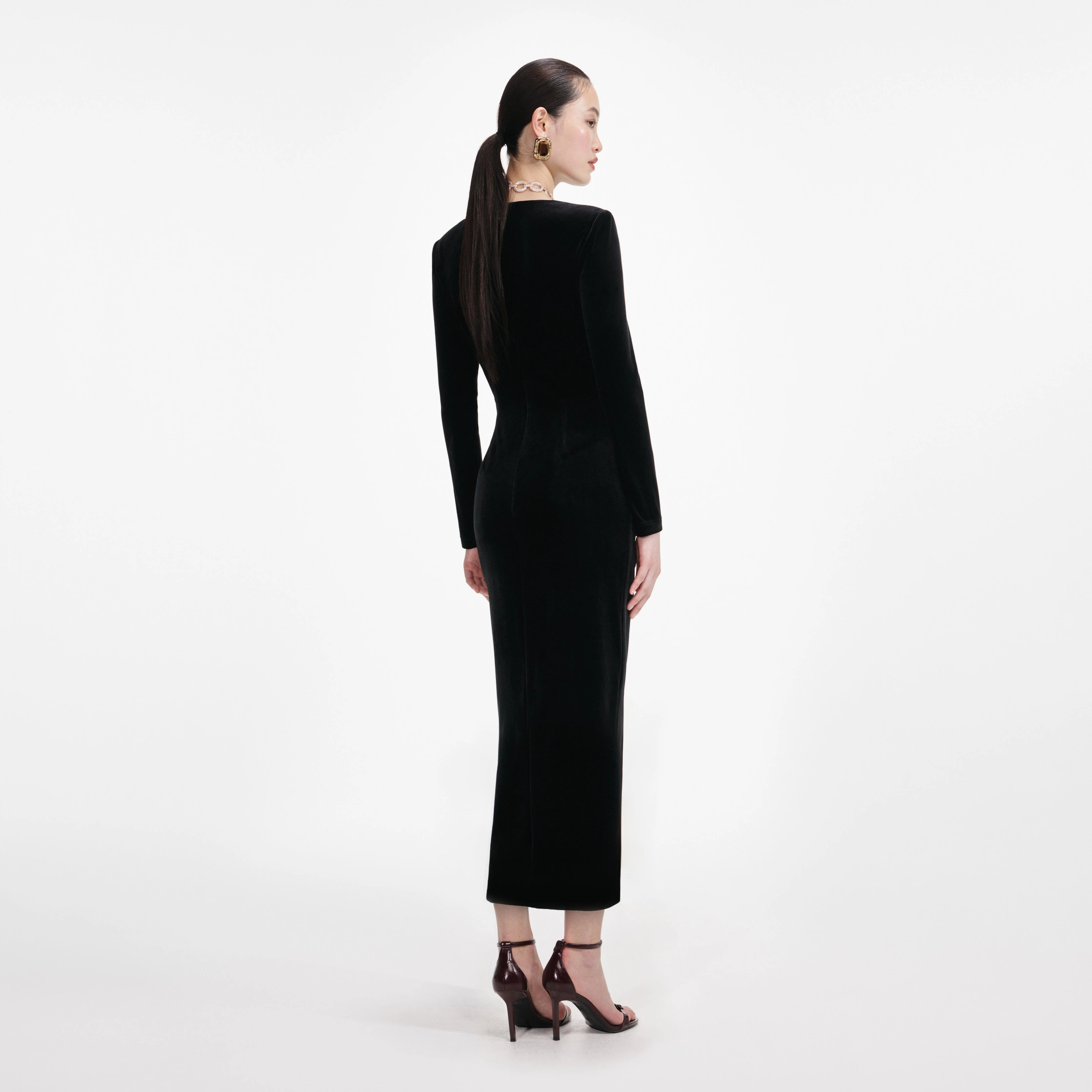 Black Velvet Embellished Midi Dress - Image 3