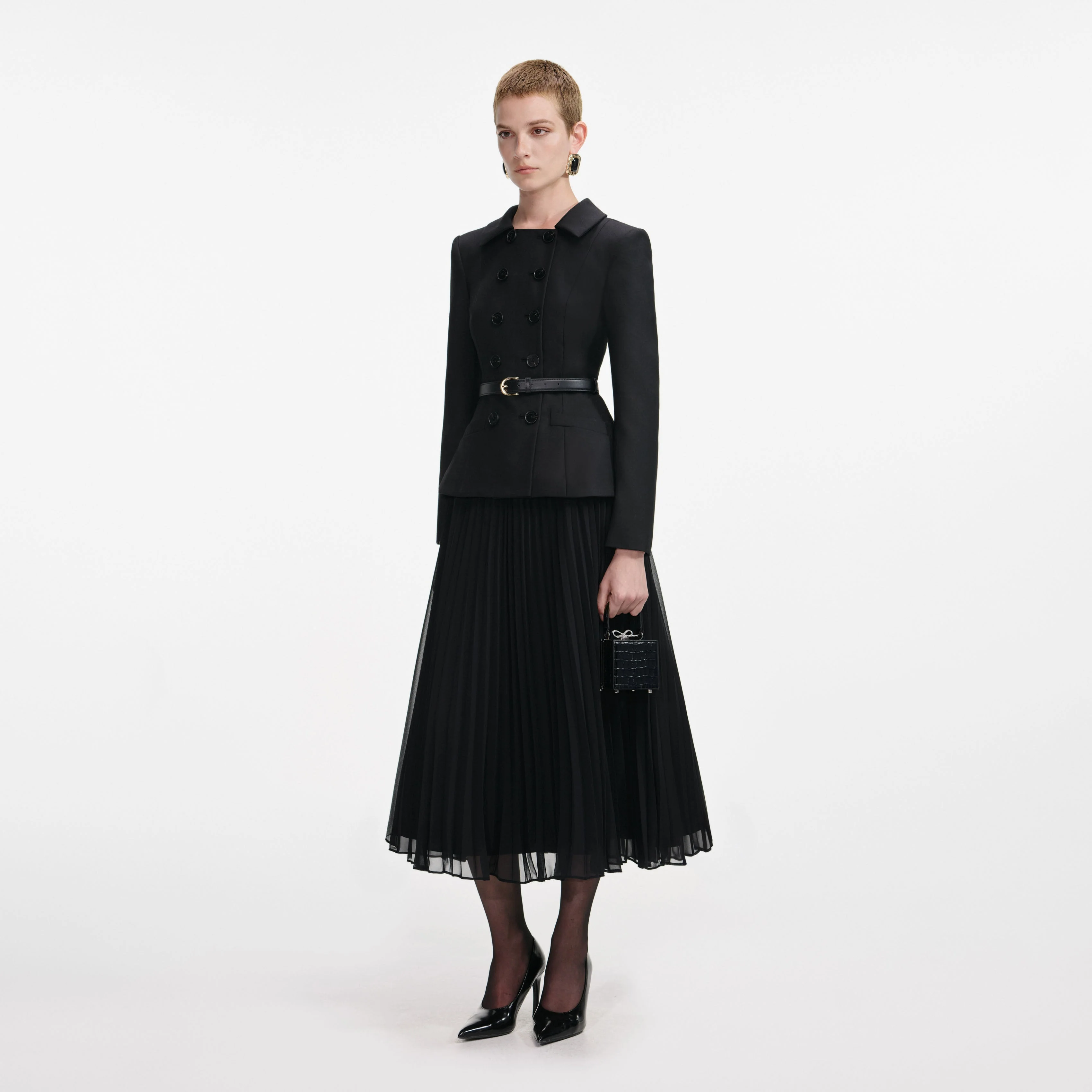 Black Wool Crepe Midi Dress - Image 2