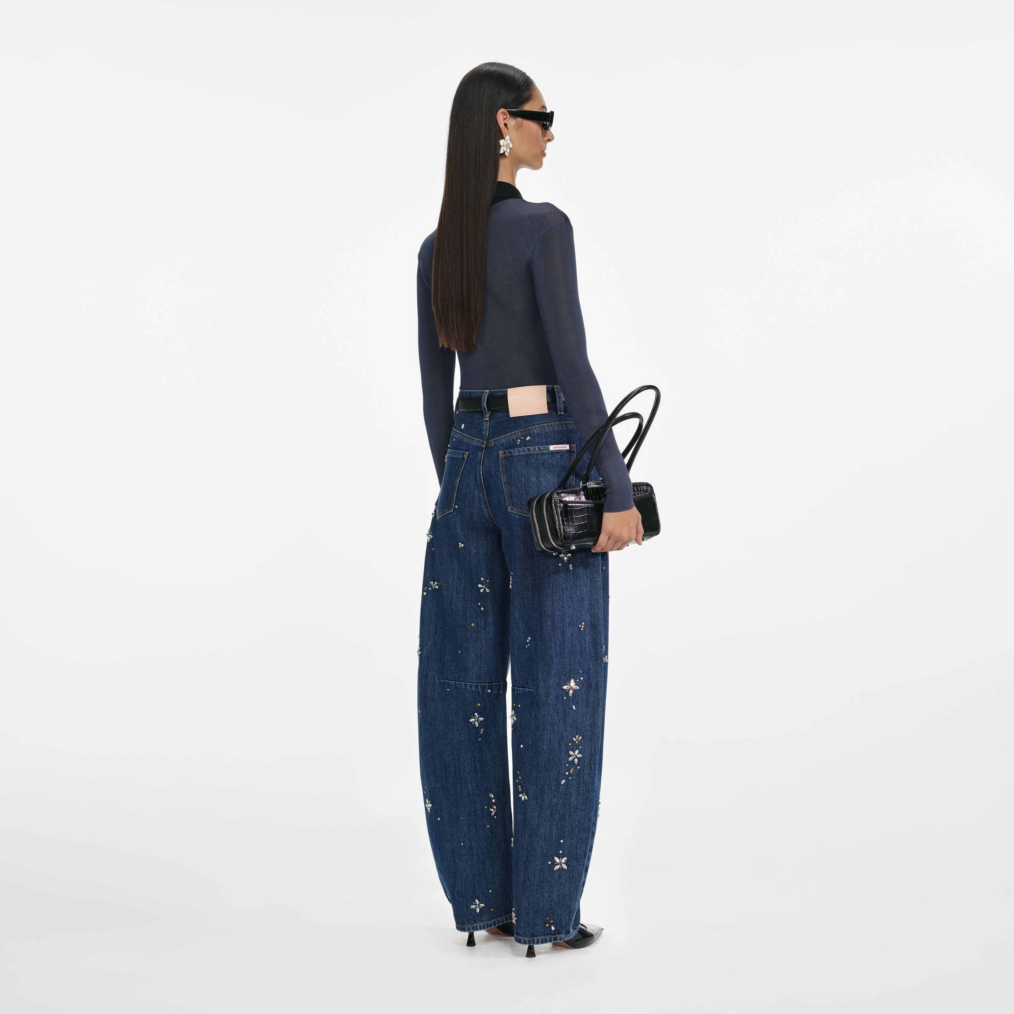 Blue Embellished Barrel Leg Jeans - Image 3