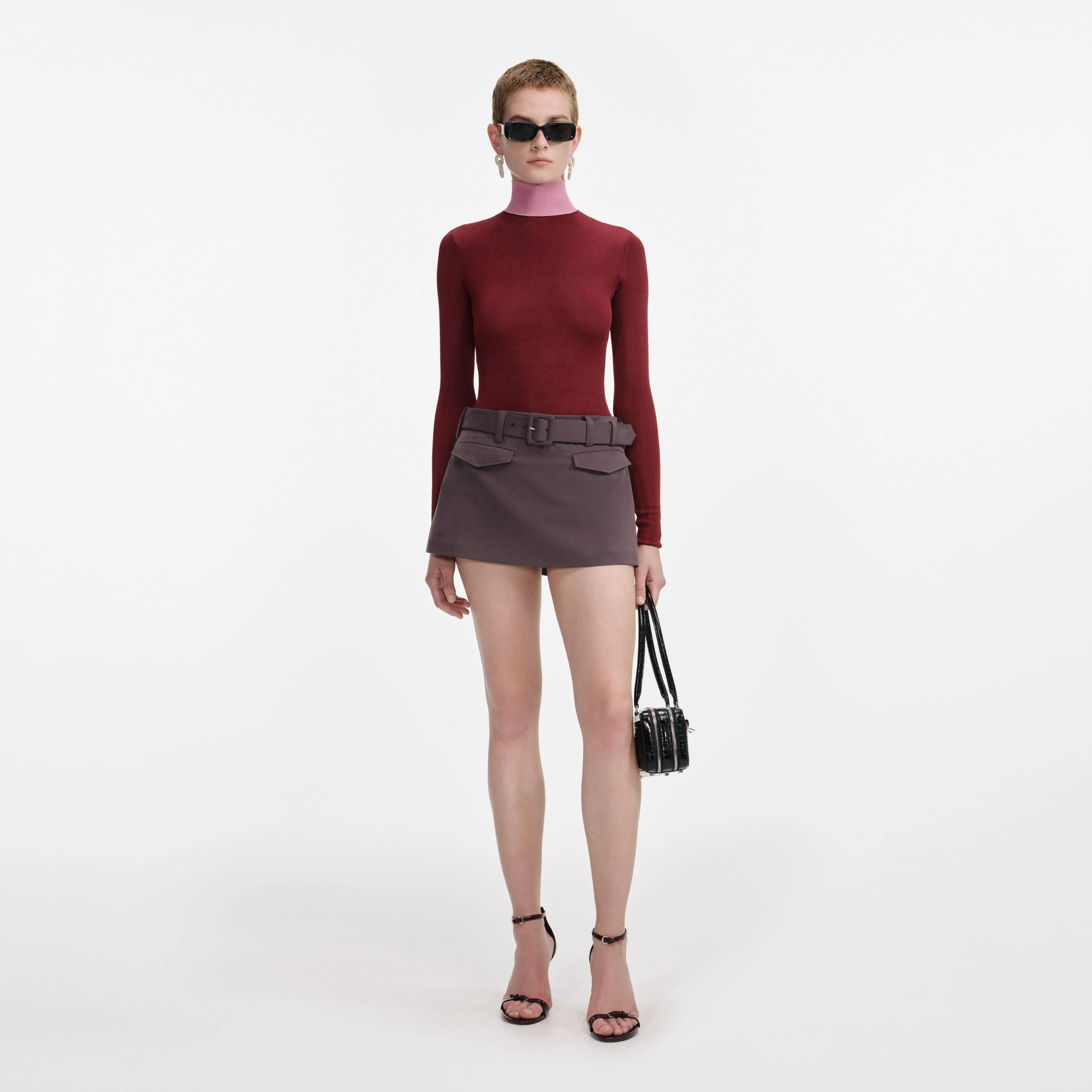 Burgundy Contrast Viscose Knit Top
