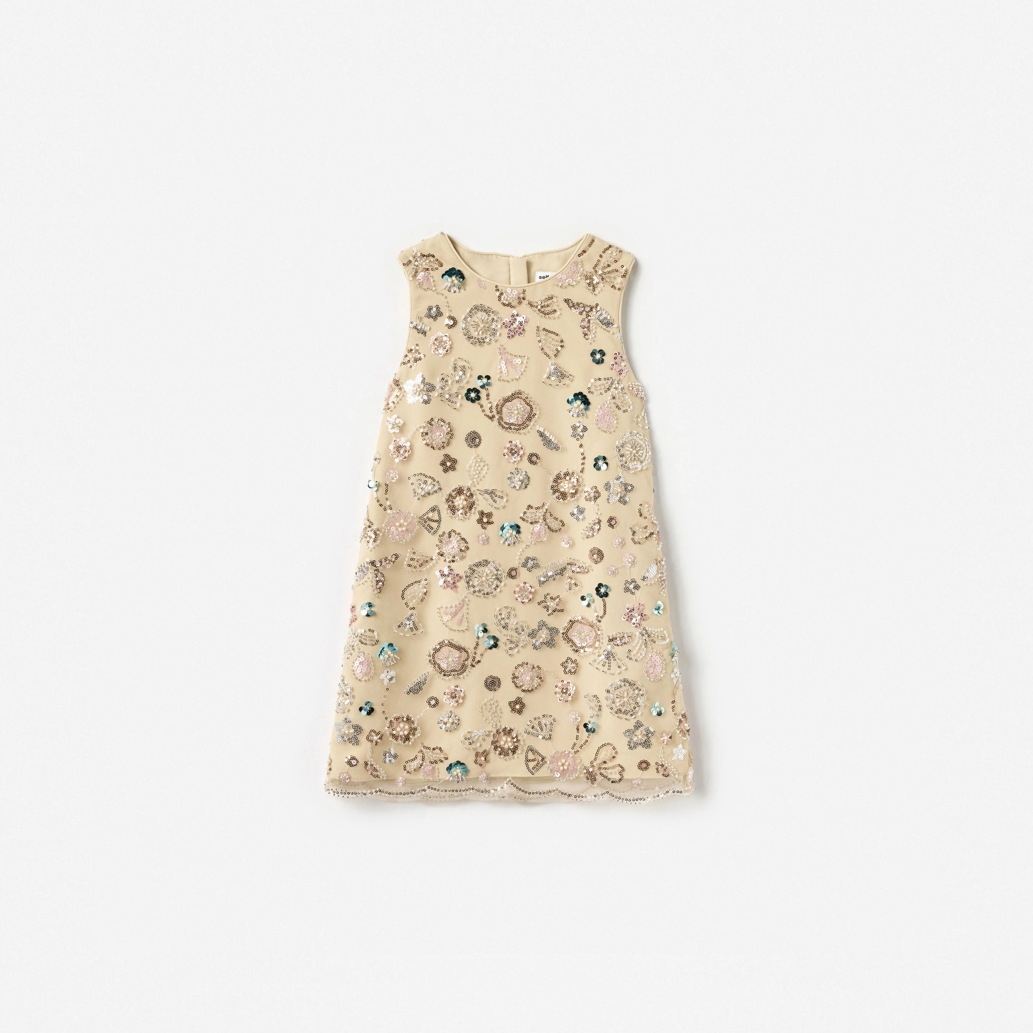 Champagne Sequin Embroidered Sleeveless Dress