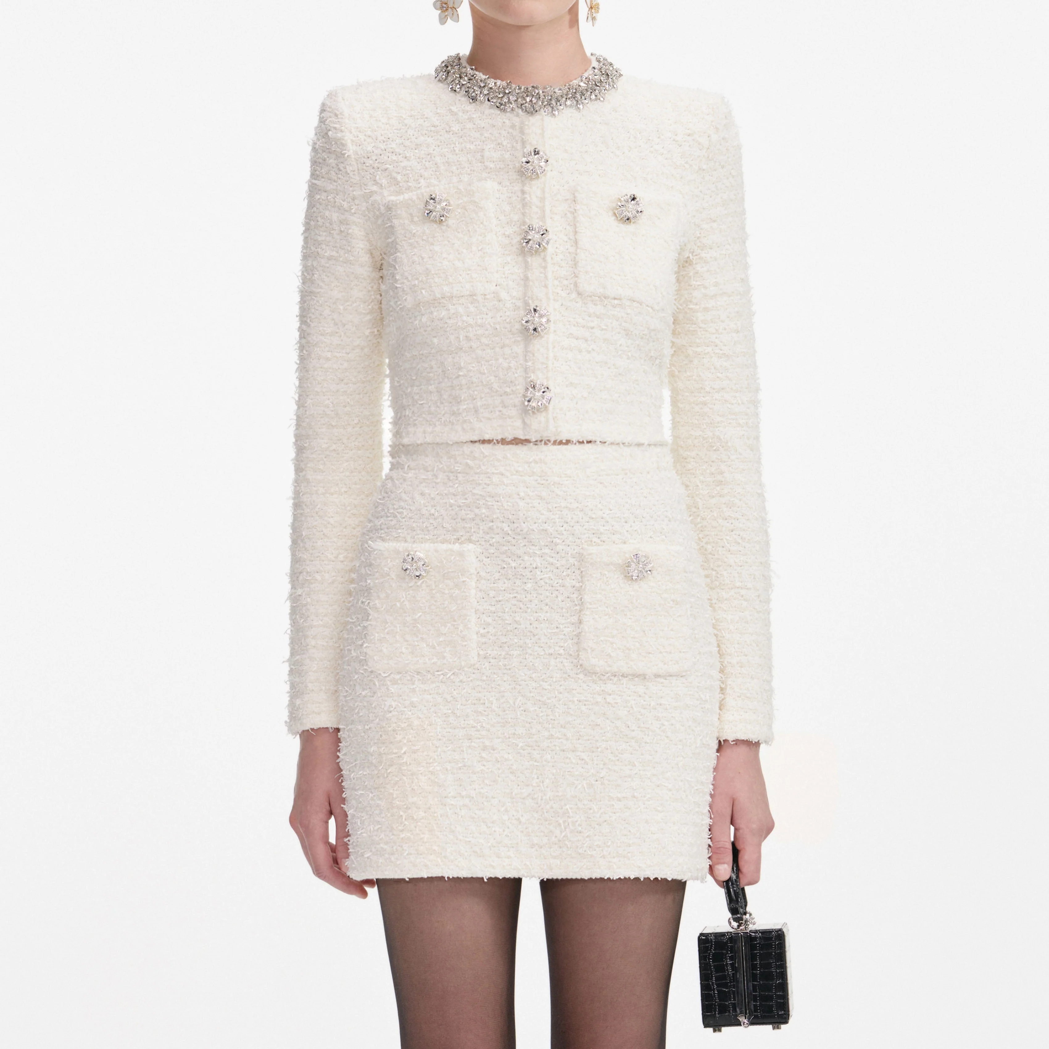 Cream Textured Knit Mini Skirt - Image 4