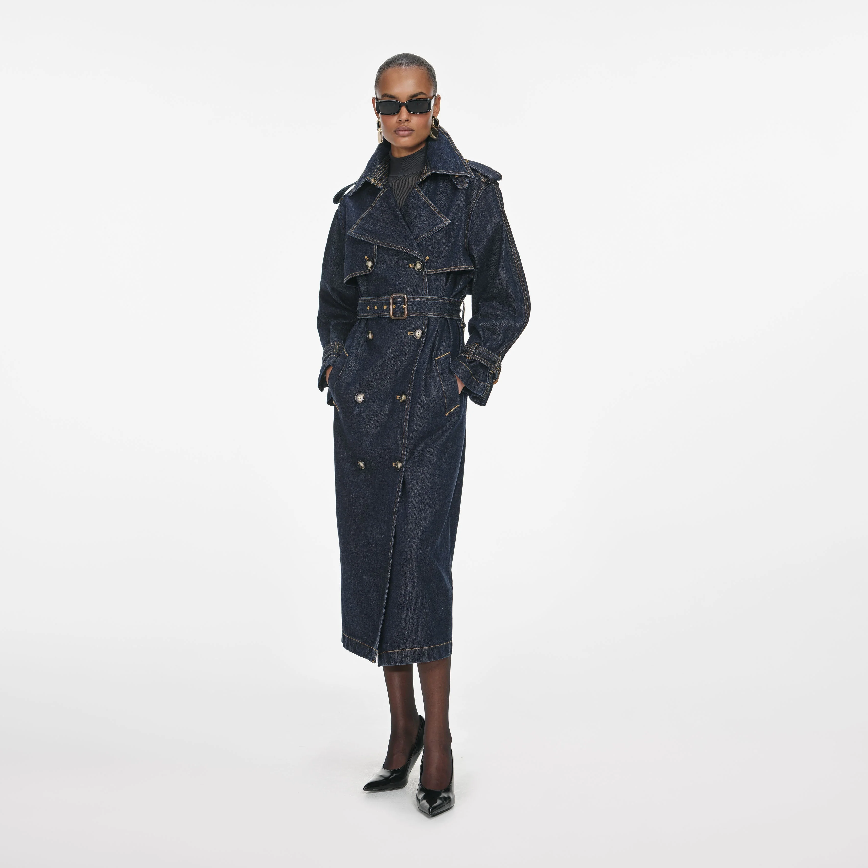 Indigo Denim Trench Coat - Image 2