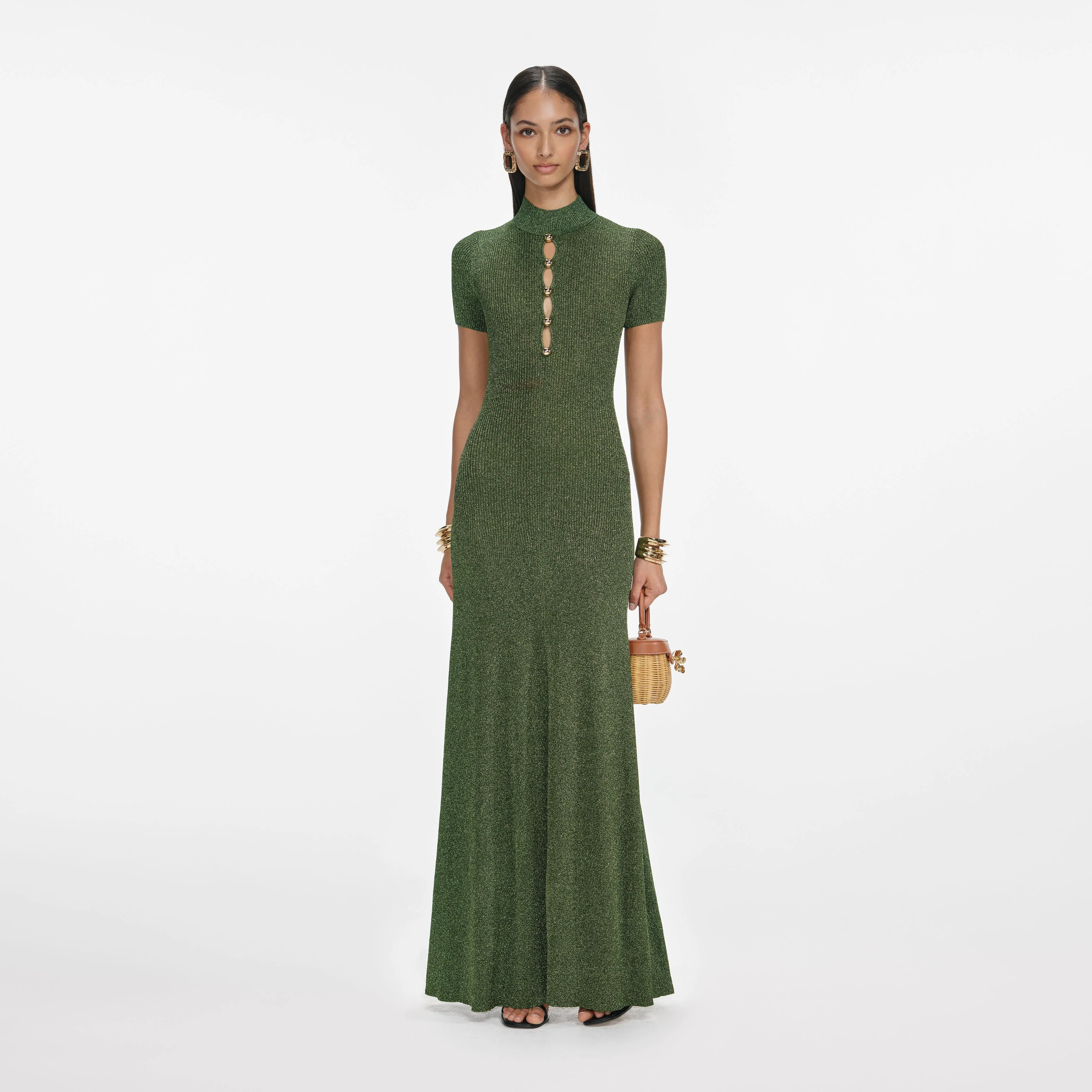 Khaki Lurex Knit Maxi Dress