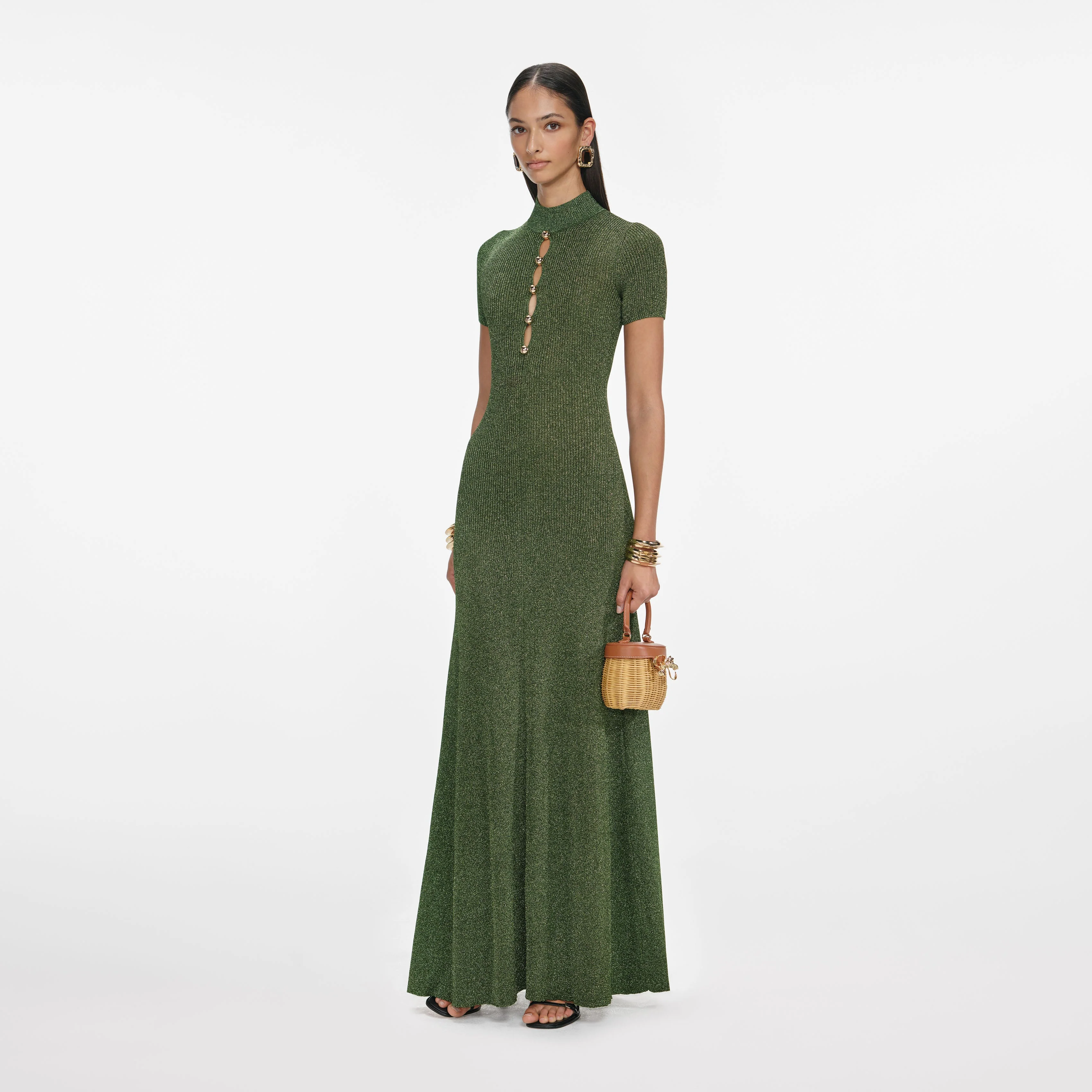 Khaki Lurex Knit Maxi Dress - Image 2