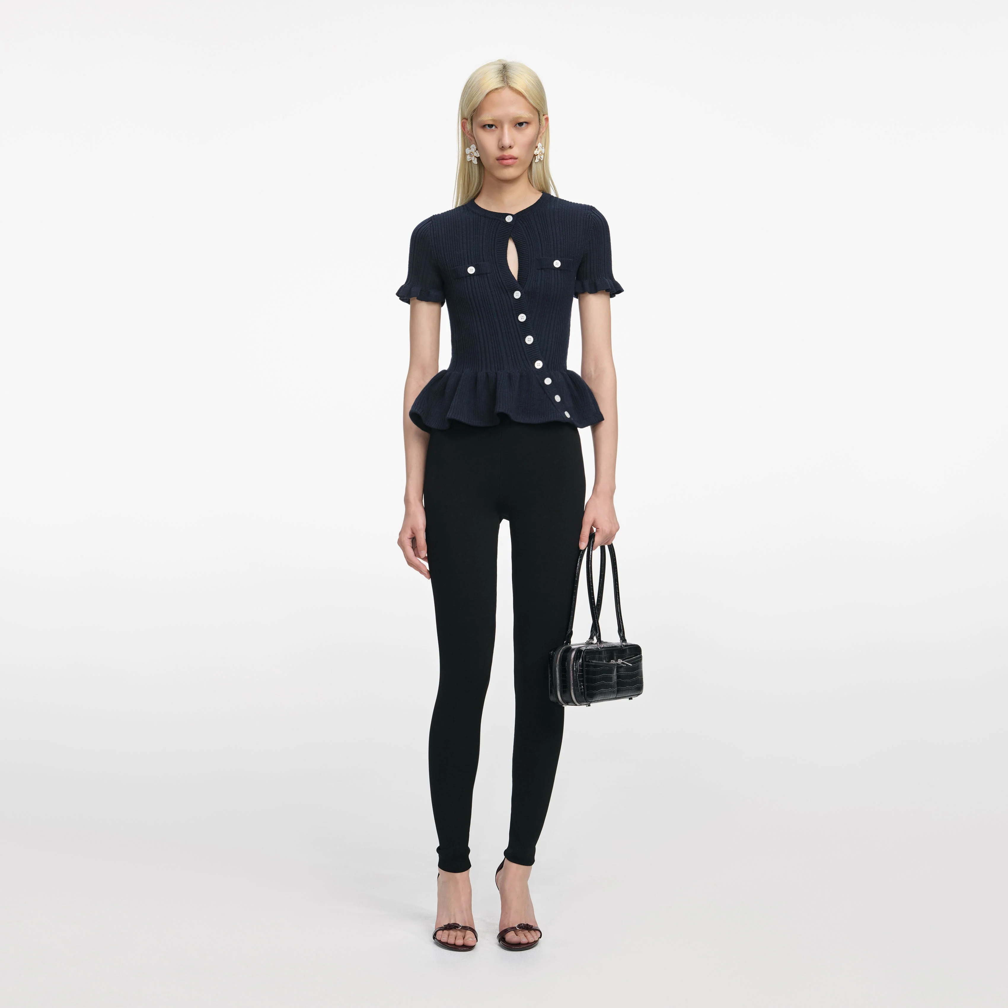 Navy Asymmetric Knit Top