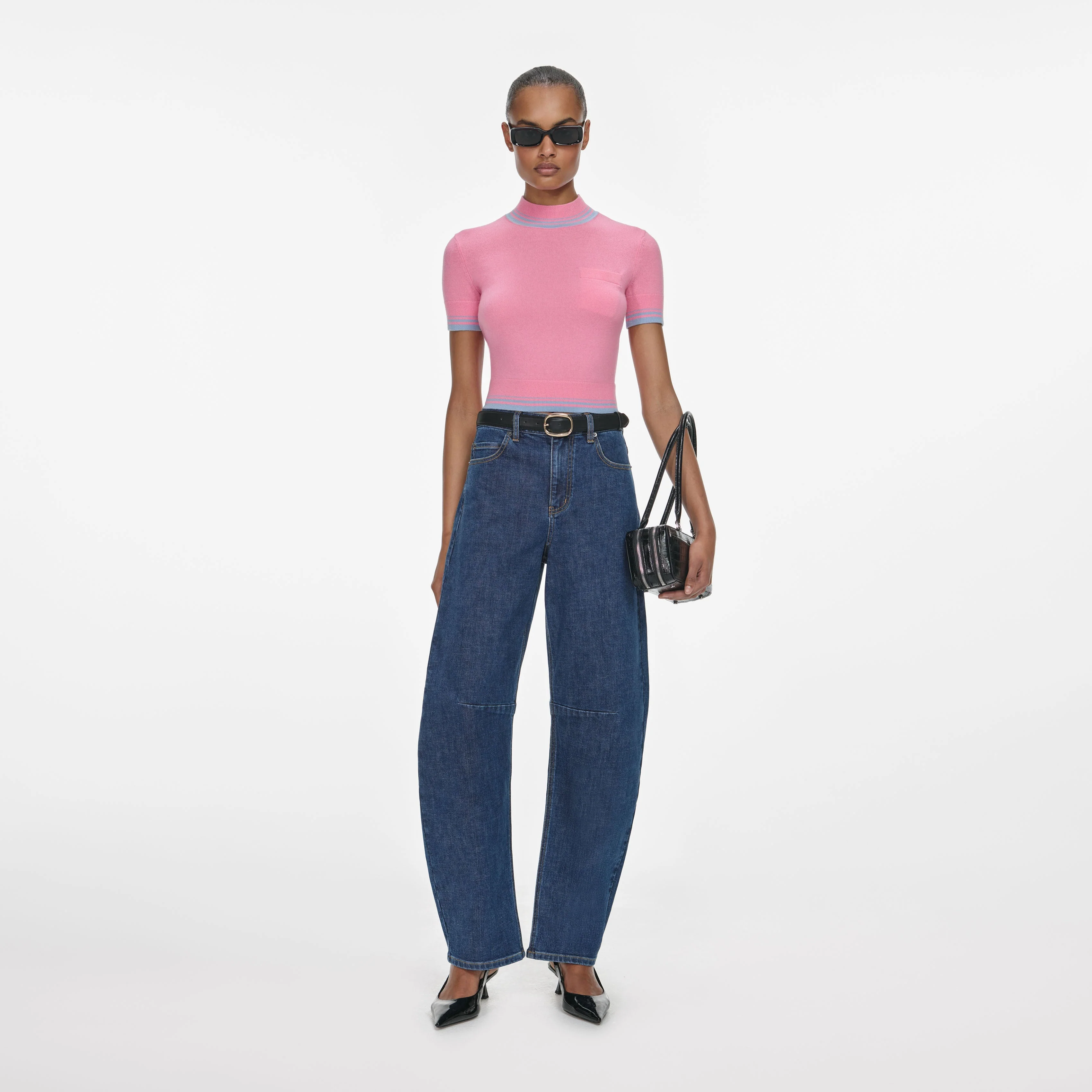 Pink Contrast Stripe Knit Top
