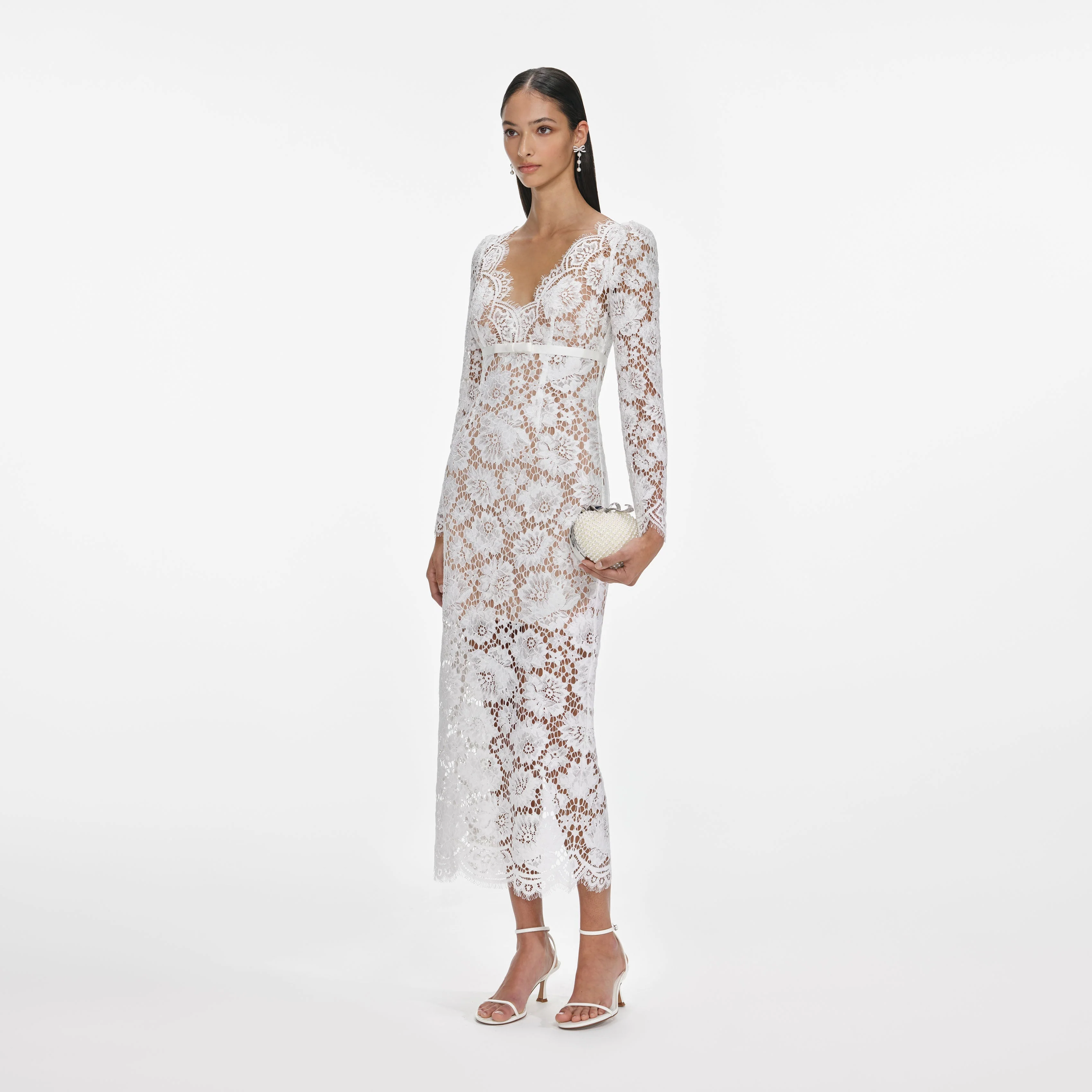 White Floral Lace Midi Dress - Image 2