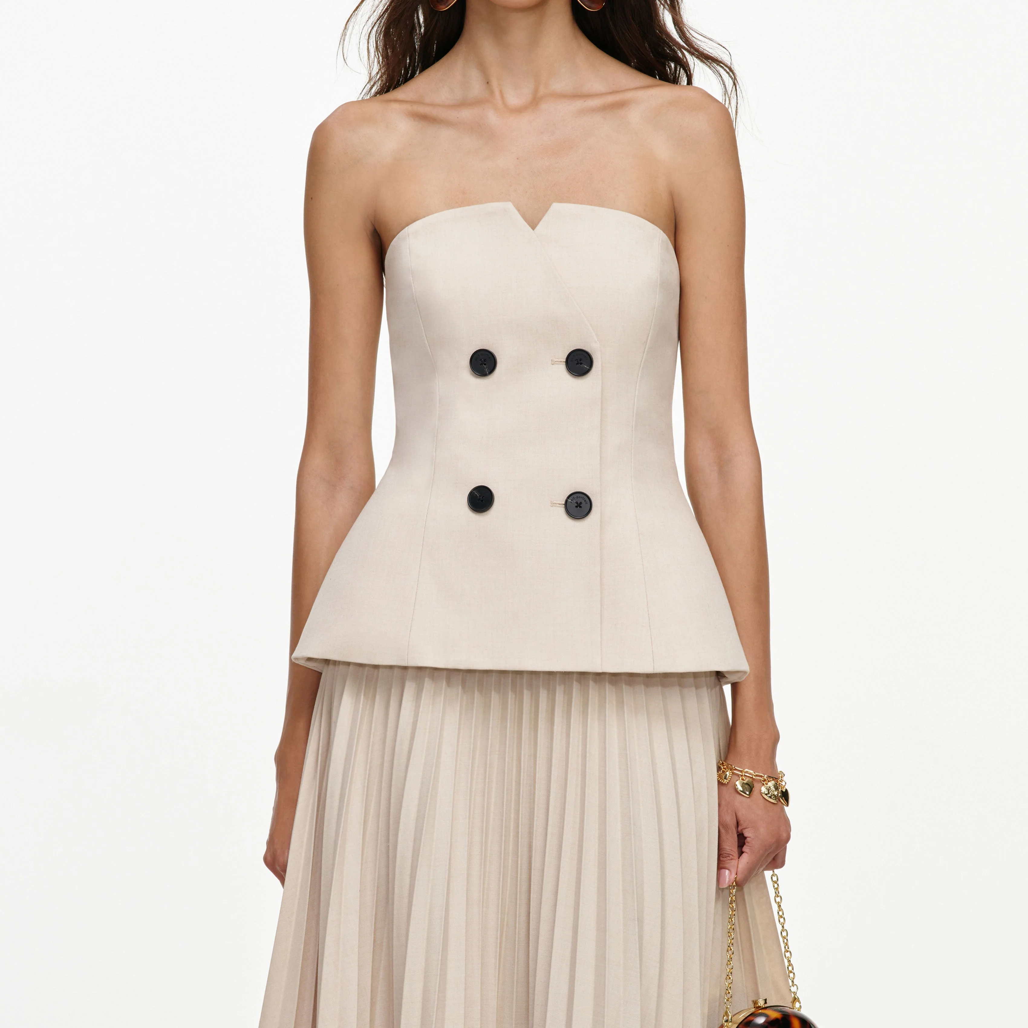 Beige Bandeau Pleated Midi Dress - Image 4