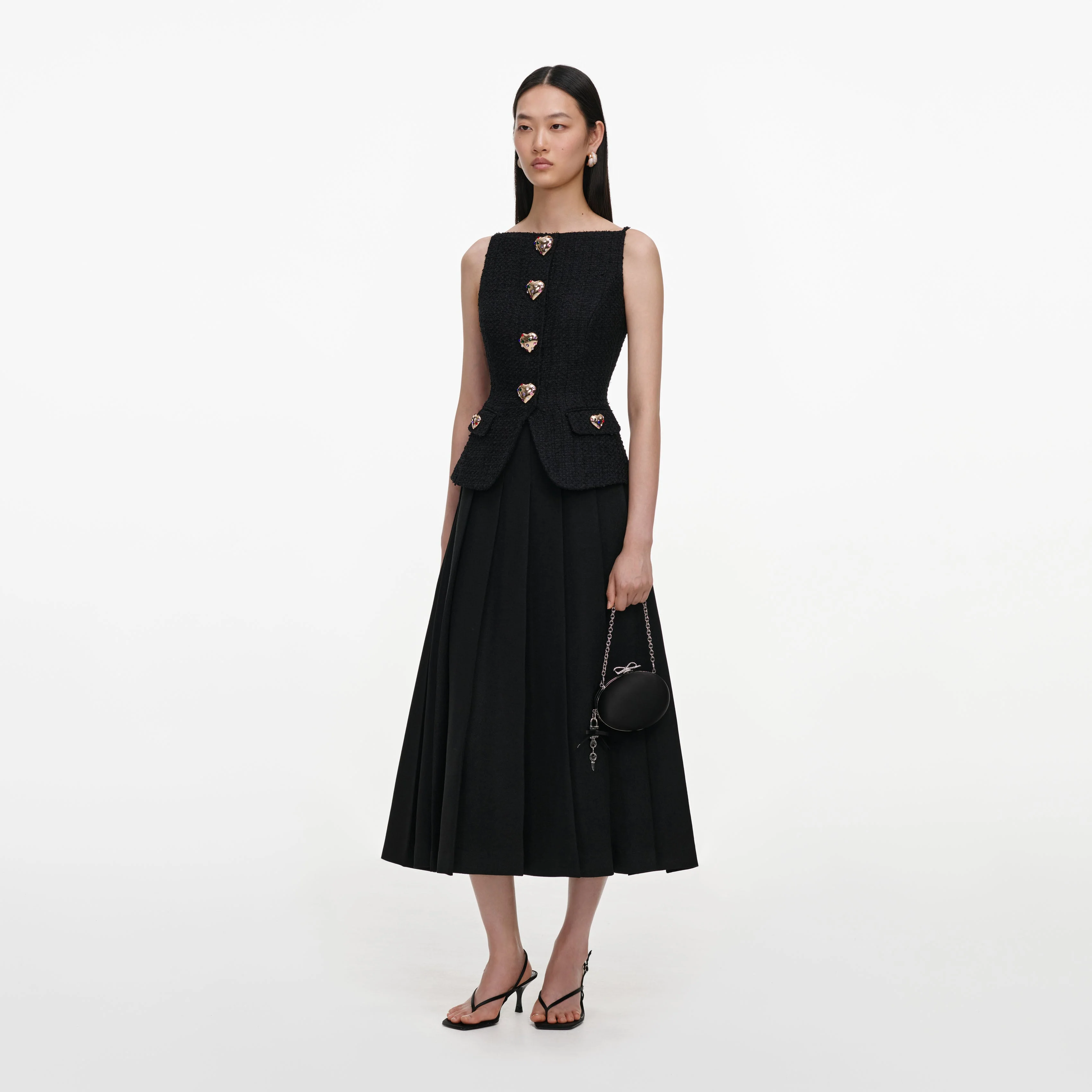 Black Boucle Crepe Midi Dress - Image 2