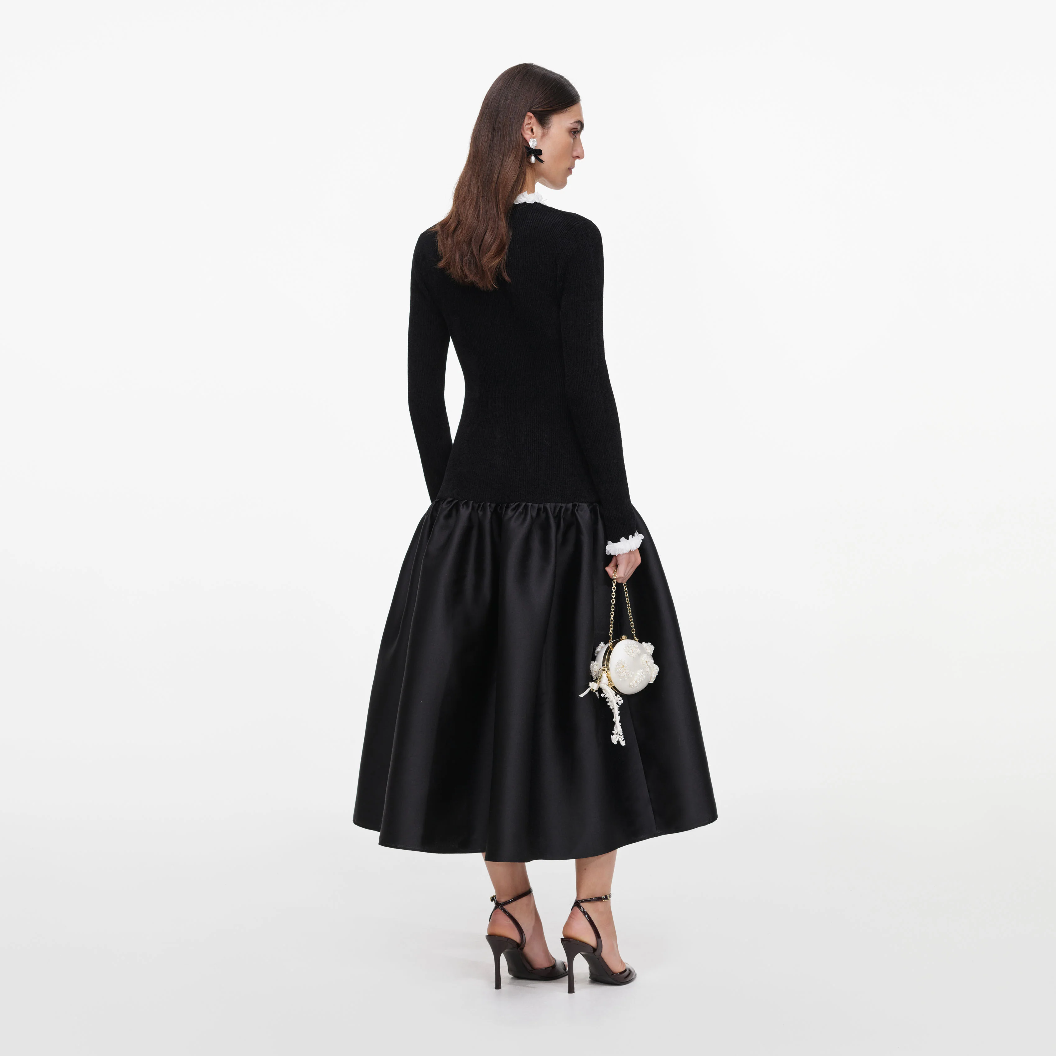 Black Chenille Taffeta Midi Dress - Image 3