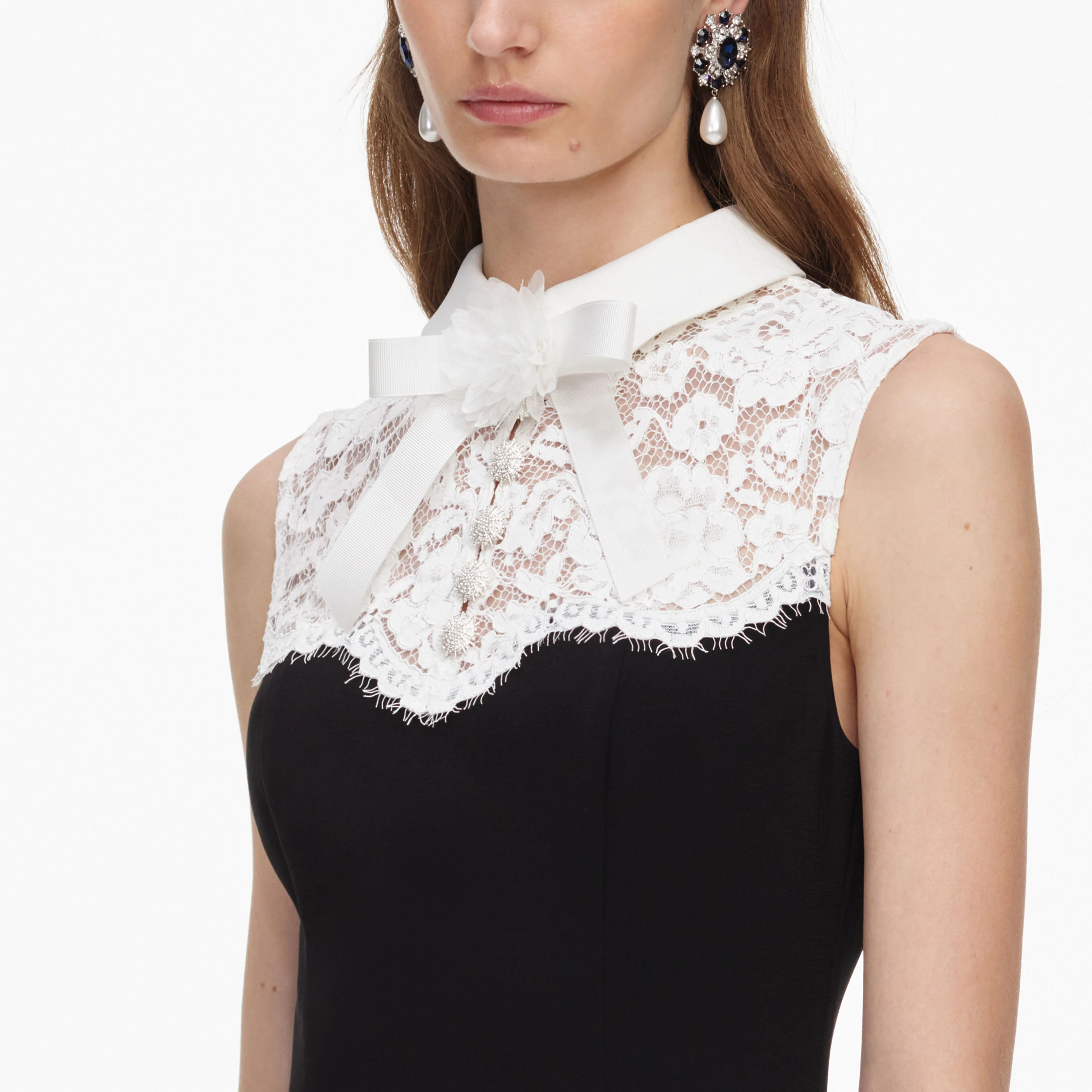 Black Contrast Lace Bodice Midi Dress - Image 5