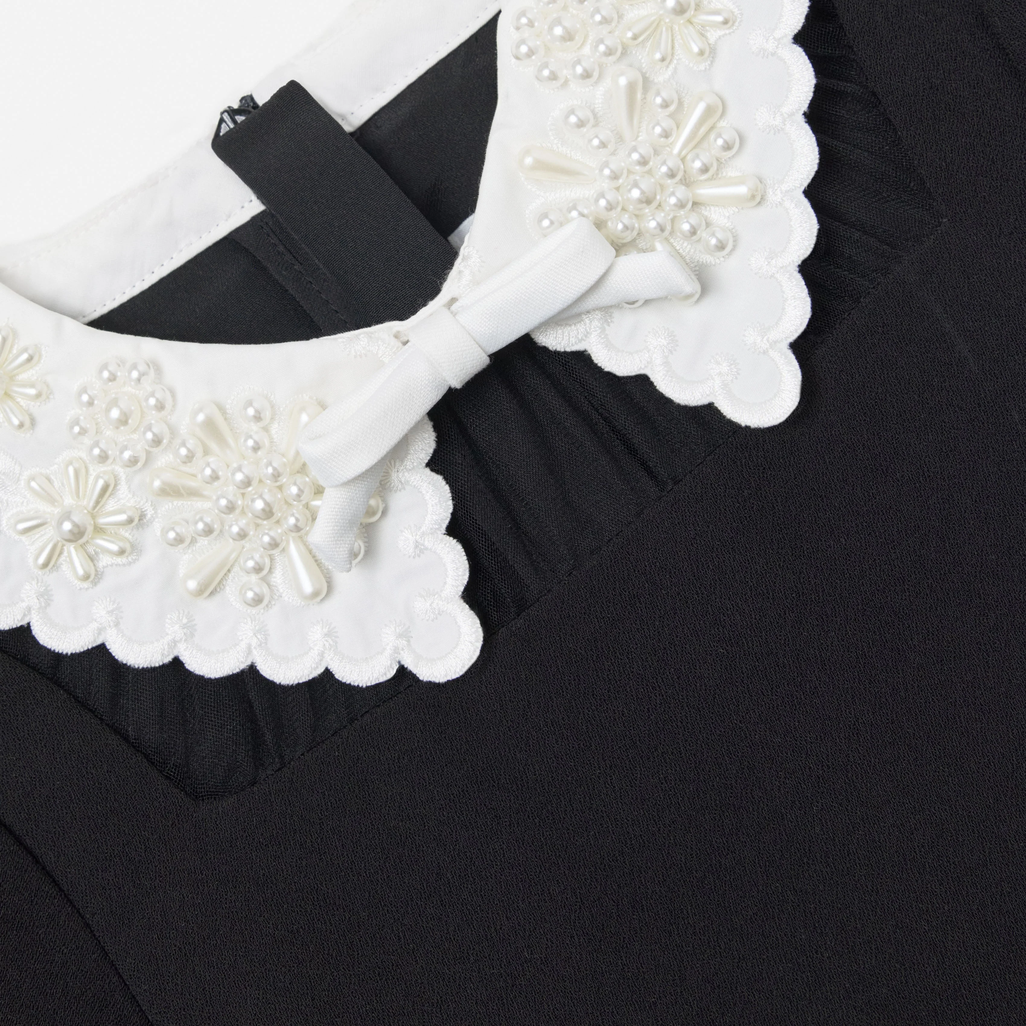 Black Crepe Bow Collar Dress - Image 3