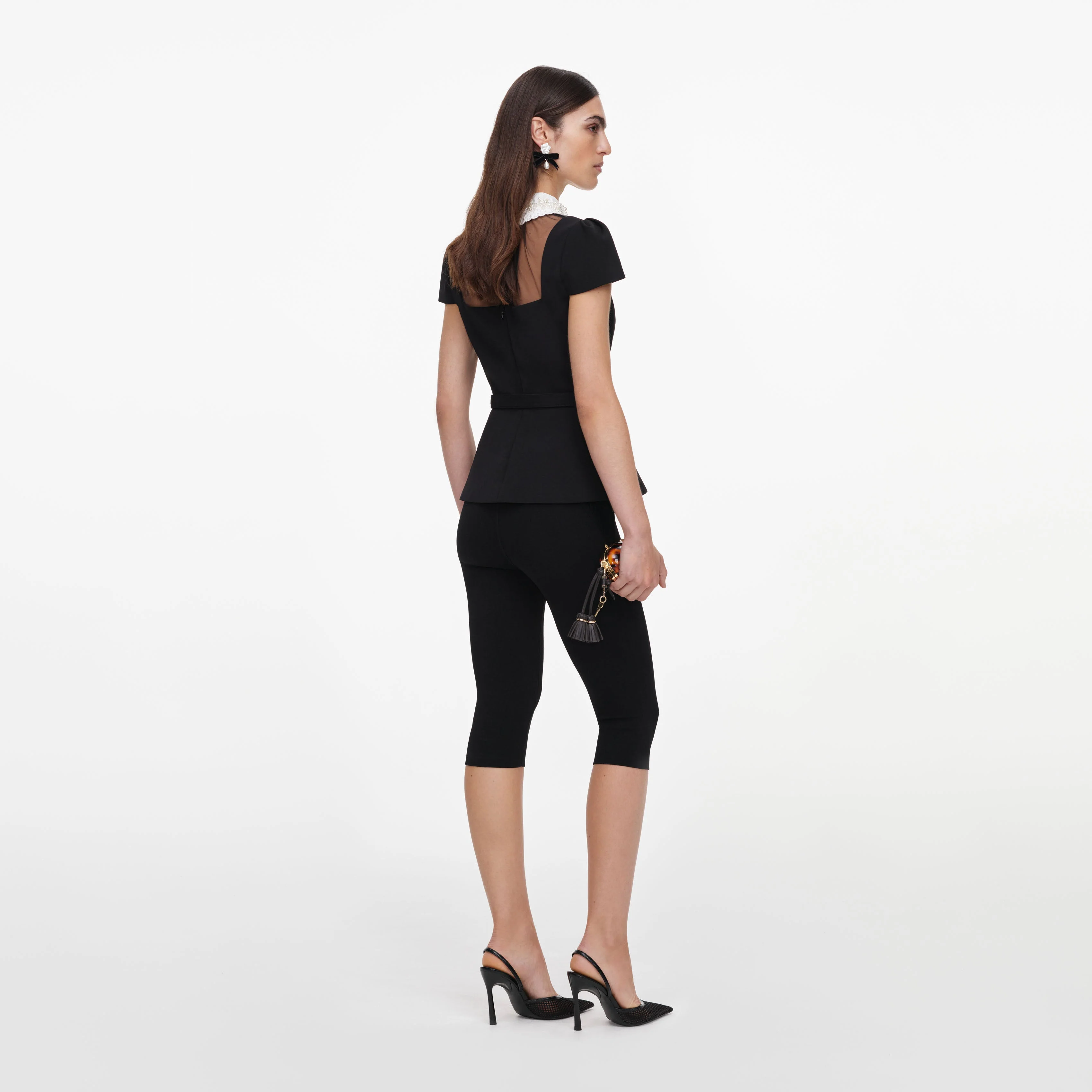 Black Crepe Bow Collar Top - Image 3
